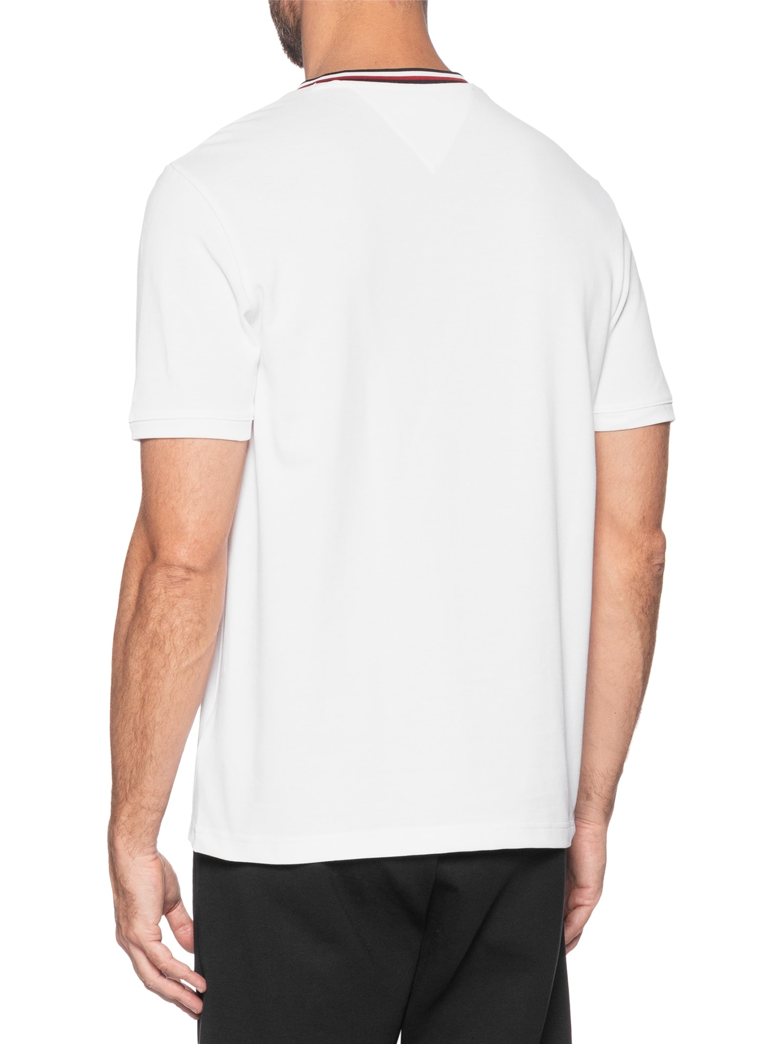 Camiseta Masculina Regular Fit Básica Em Piquet Branco Tommy Hilfiger