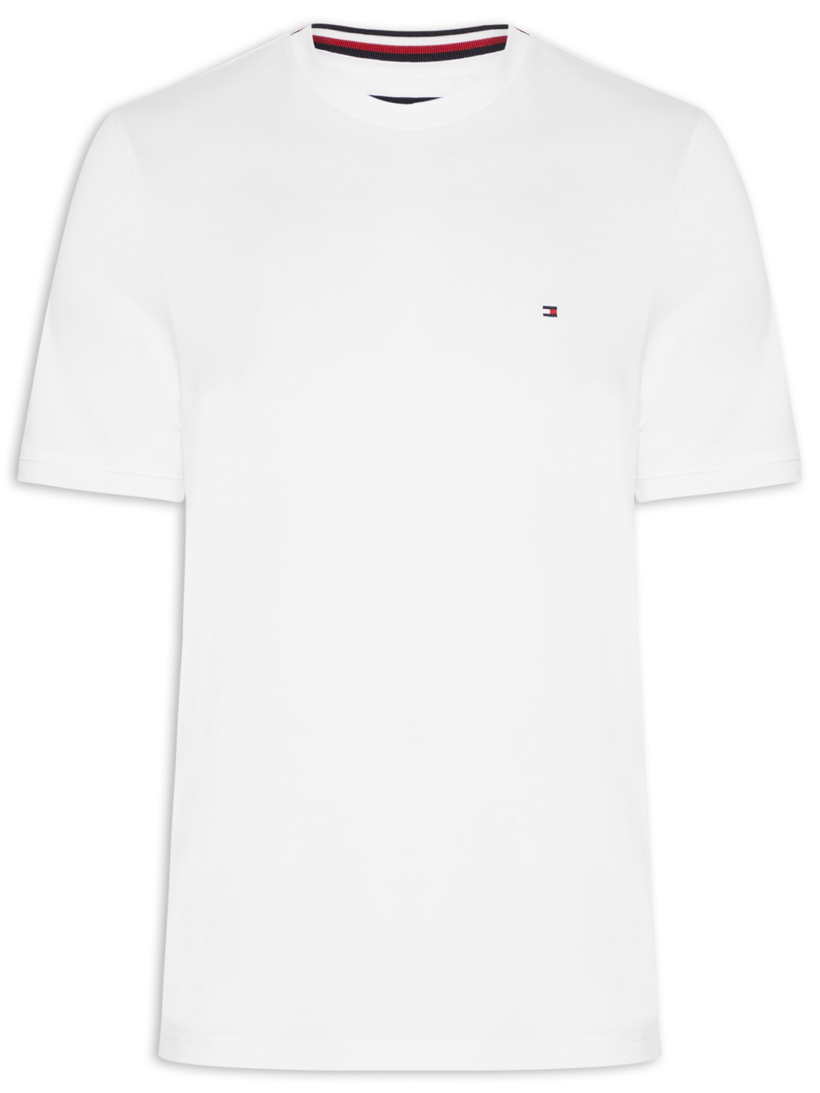 Camiseta Masculina Regular Fit Básica Em Piquet Branco Tommy Hilfiger
