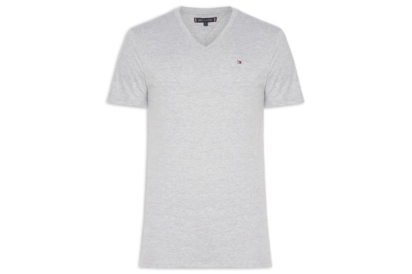 Camiseta Masculina Regular Fit Básica Gola V - Cinza