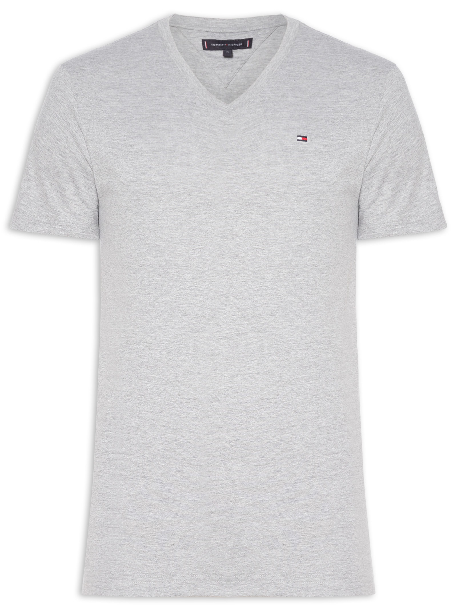 Camiseta Masculina Regular Fit Básica Gola V Cinza Tommy Hilfiger