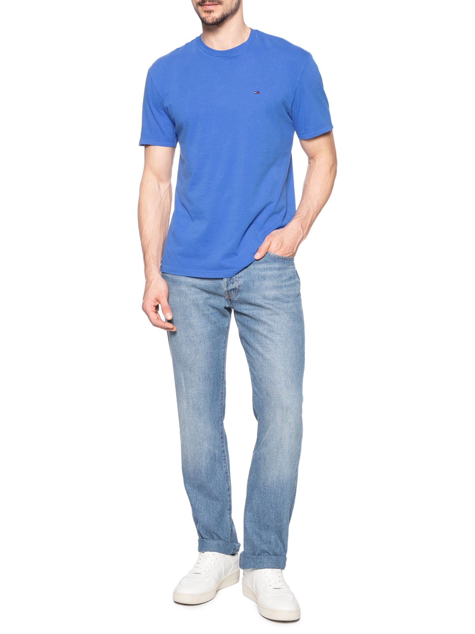 Camiseta Masculina Regular Fit Básica Jersey Azul Tommy Jeans