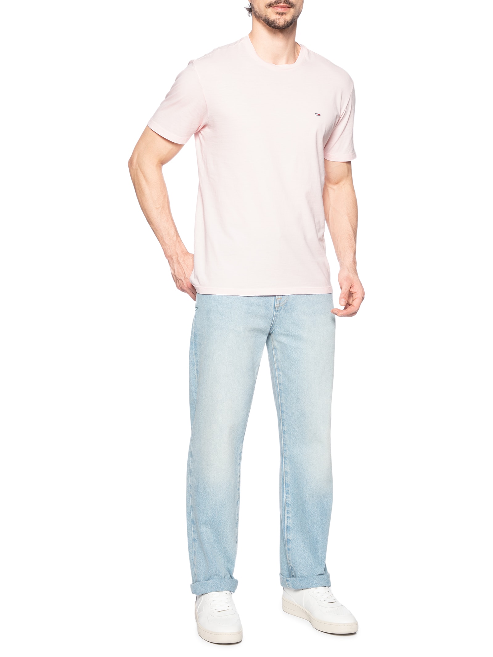 Camiseta Masculina Regular Fit Básica Jersey Rosa Tommy Jeans