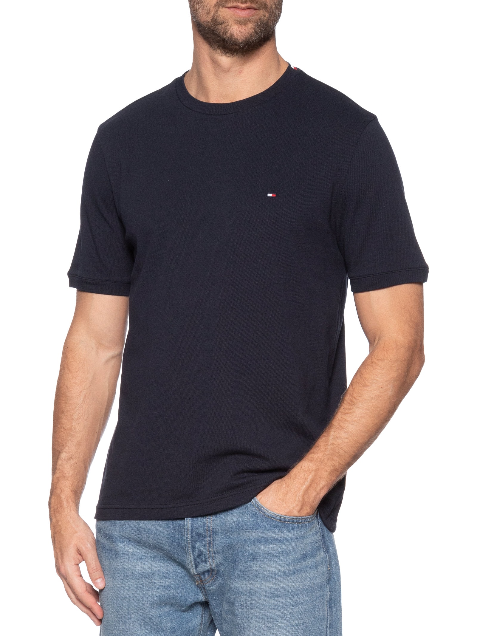 Camiseta Masculina Regular Fit Básica Piquet Azul Tommy Hilfiger