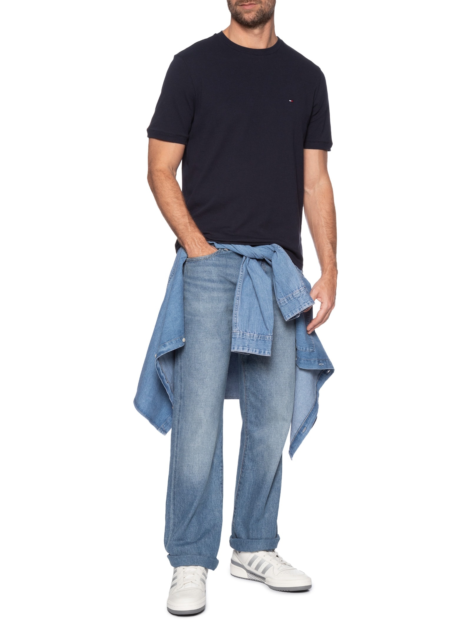 Camiseta Masculina Regular Fit Básica Piquet Azul Tommy Hilfiger