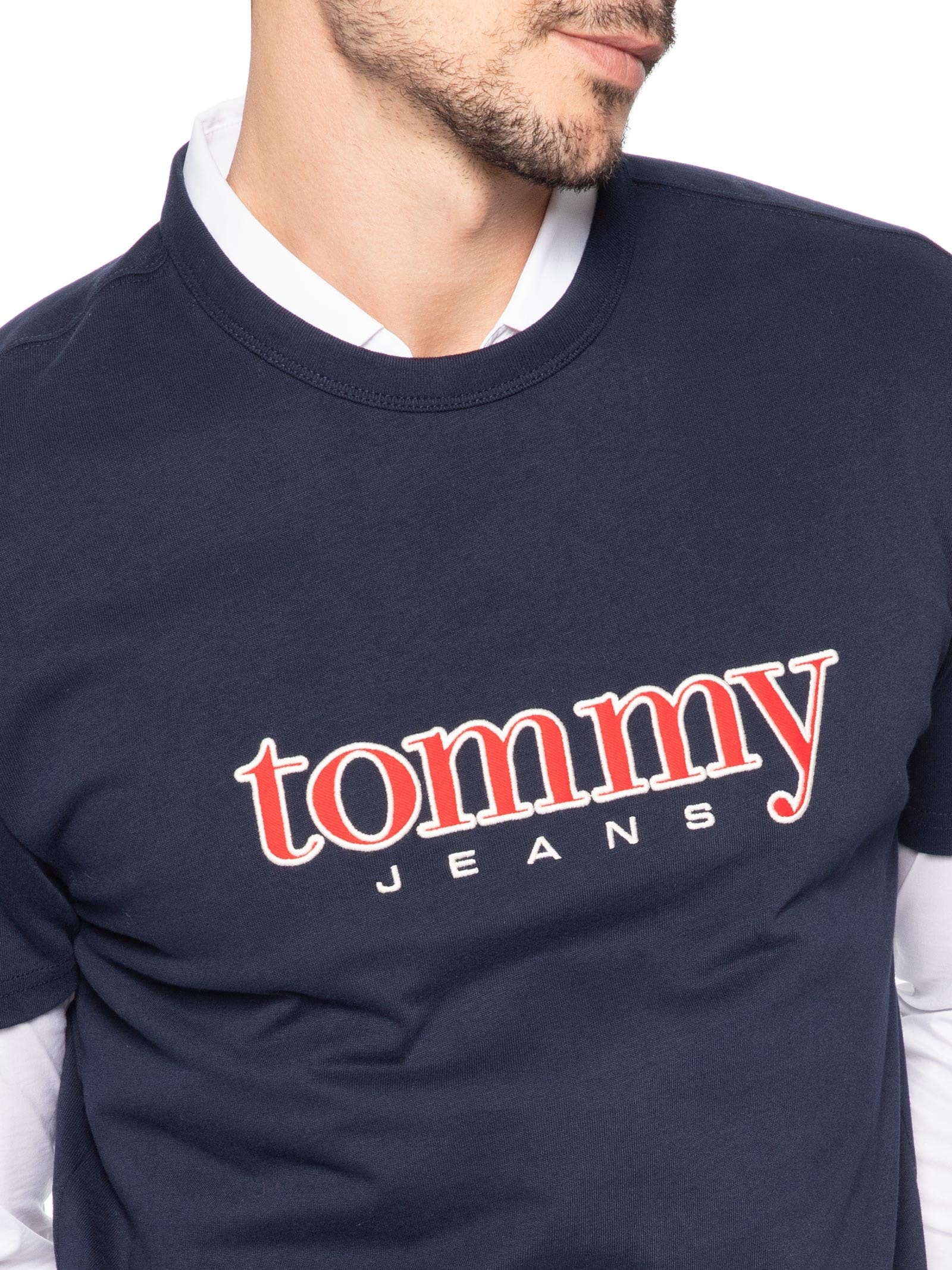 Camiseta Masculina Regular Fit Bordado Com Aplicação Azul Tommy Jeans