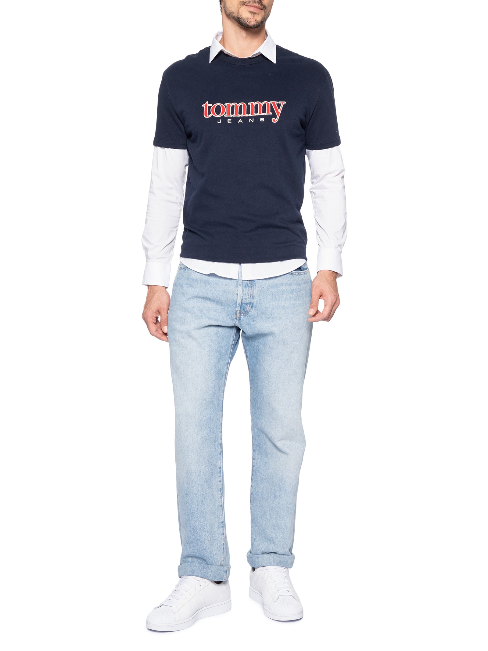 Camiseta Masculina Regular Fit Bordado Com Aplicação Azul Tommy Jeans