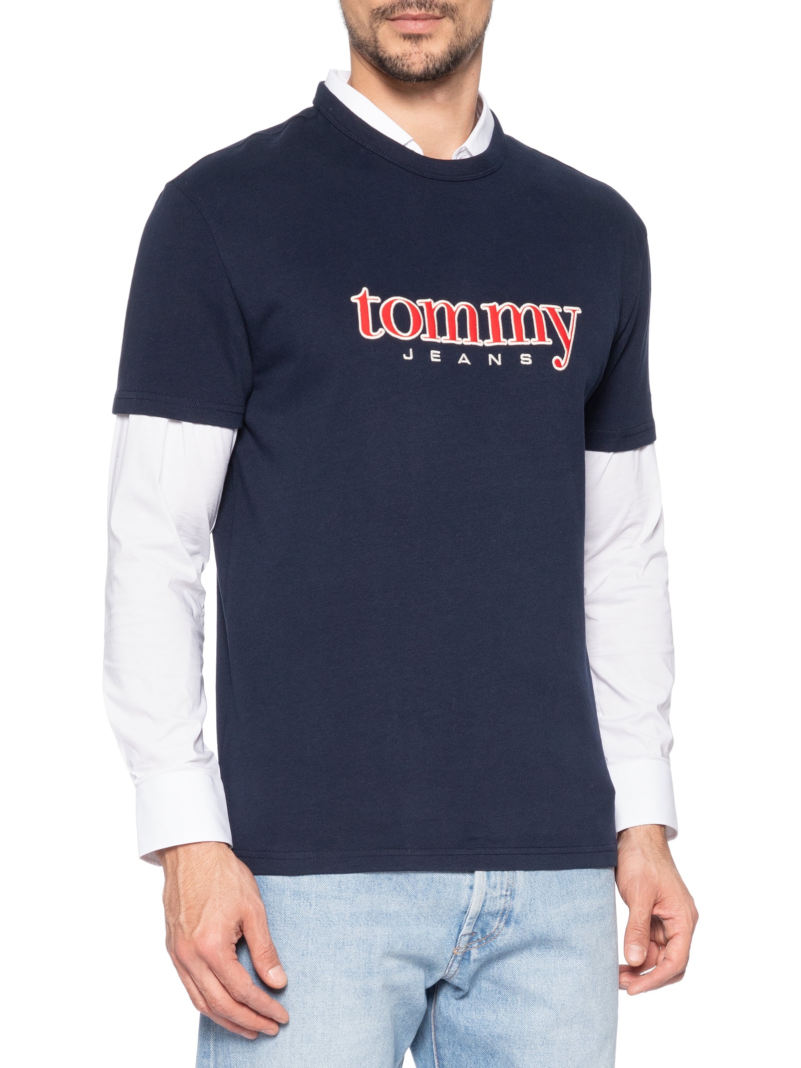 Camiseta Masculina Regular Fit Bordado Com Aplicação Azul Tommy Jeans