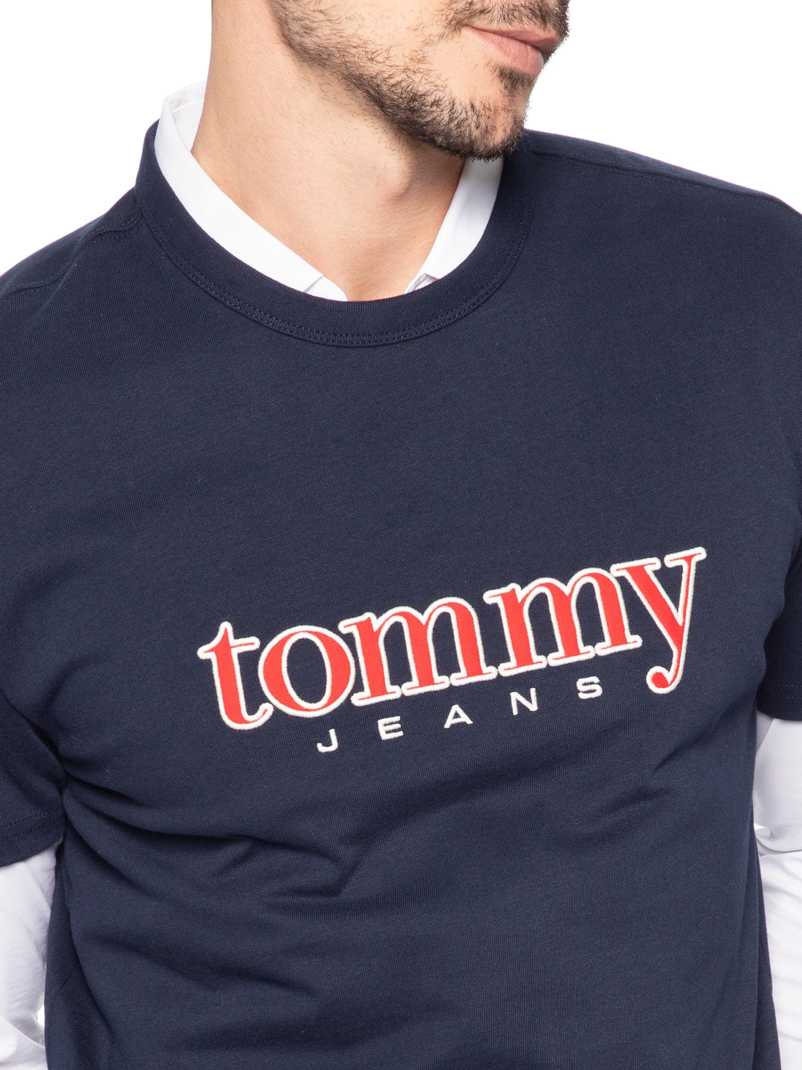 Camiseta Masculina Regular Fit Bordado Com Aplicação Azul Tommy Jeans