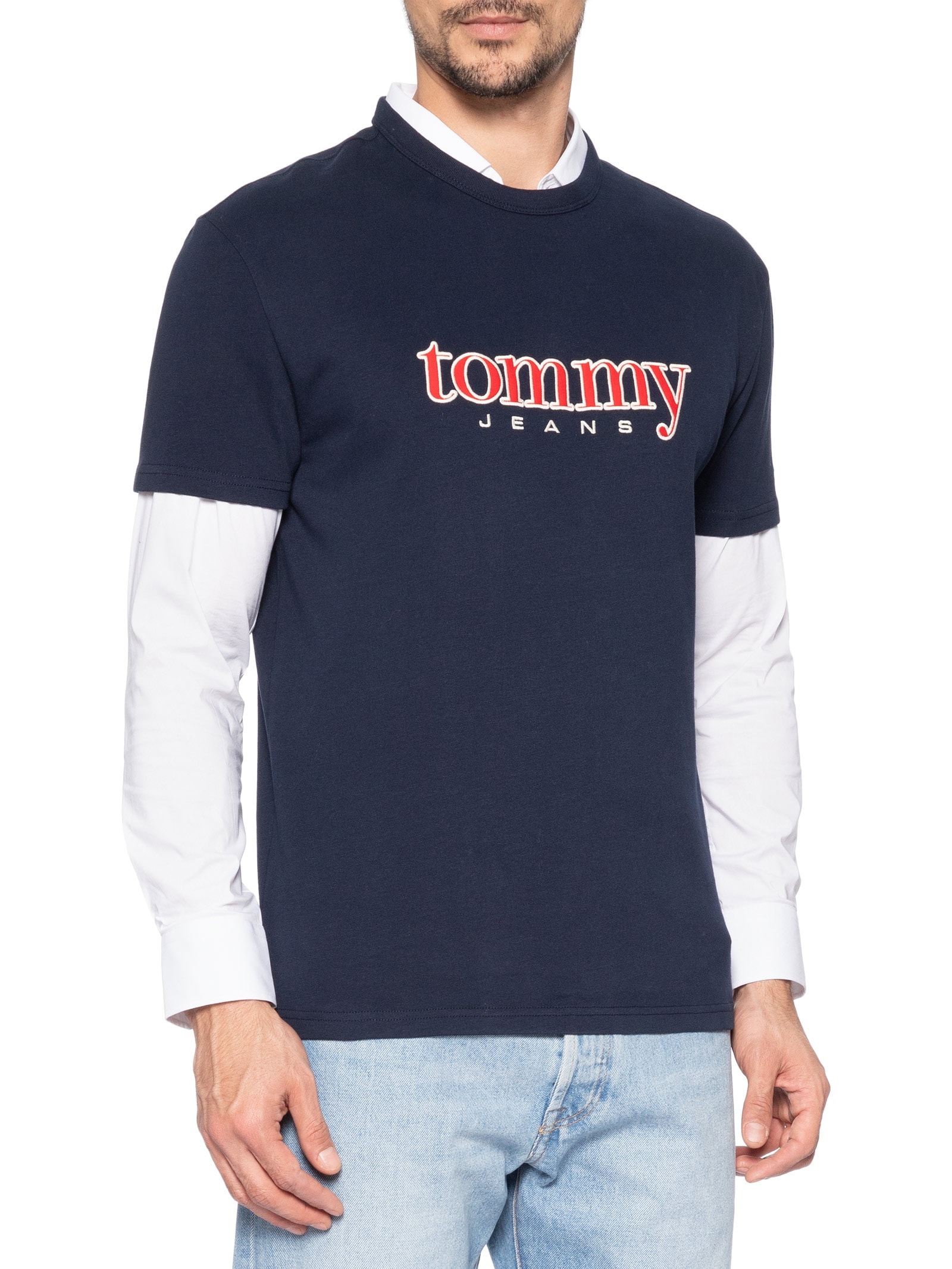 Camiseta Masculina Regular Fit Bordado Com Aplicação Azul Tommy Jeans