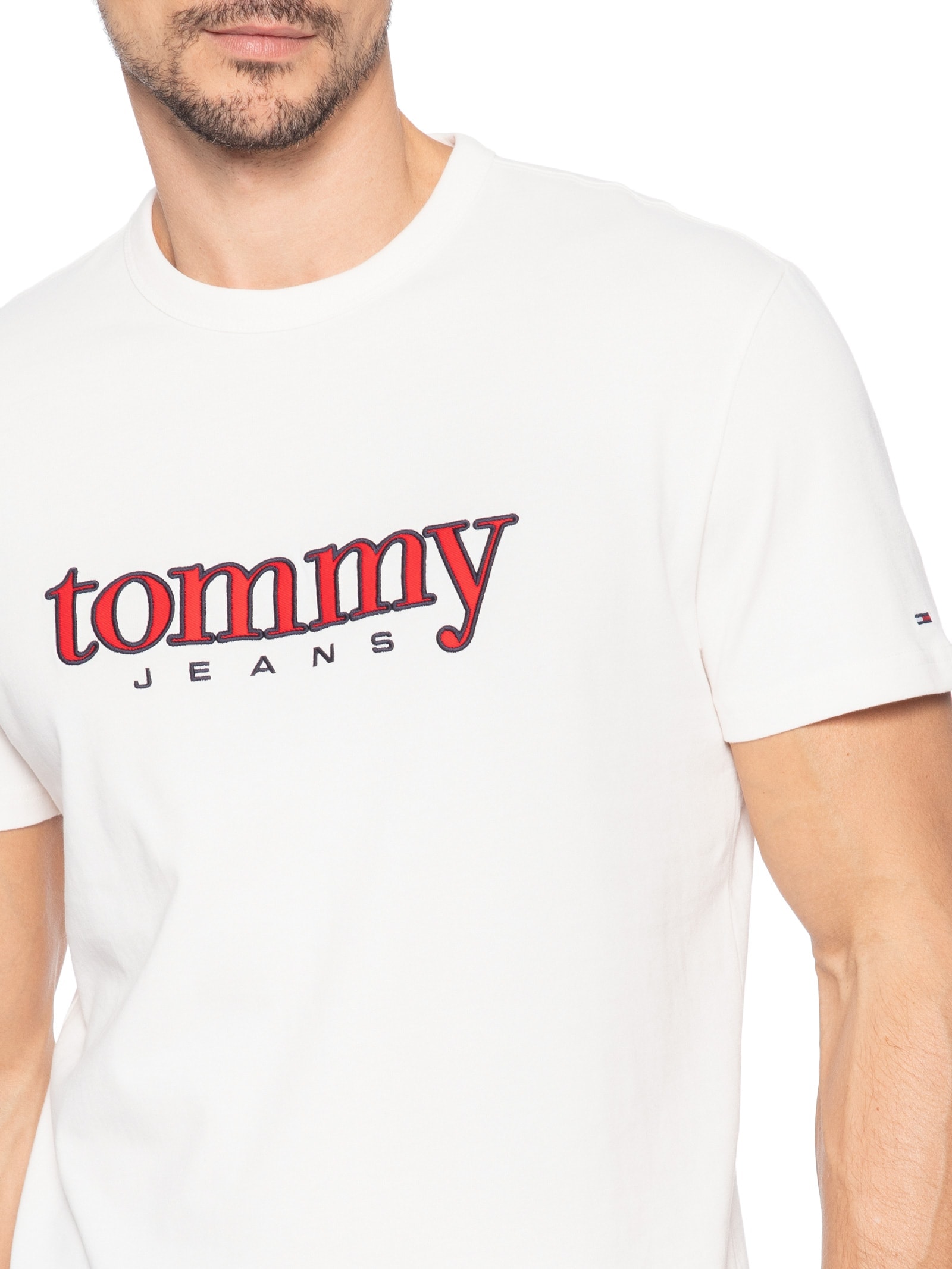 Camiseta Masculina Regular Fit Bordado Com Aplicação Branco Tommy Jeans