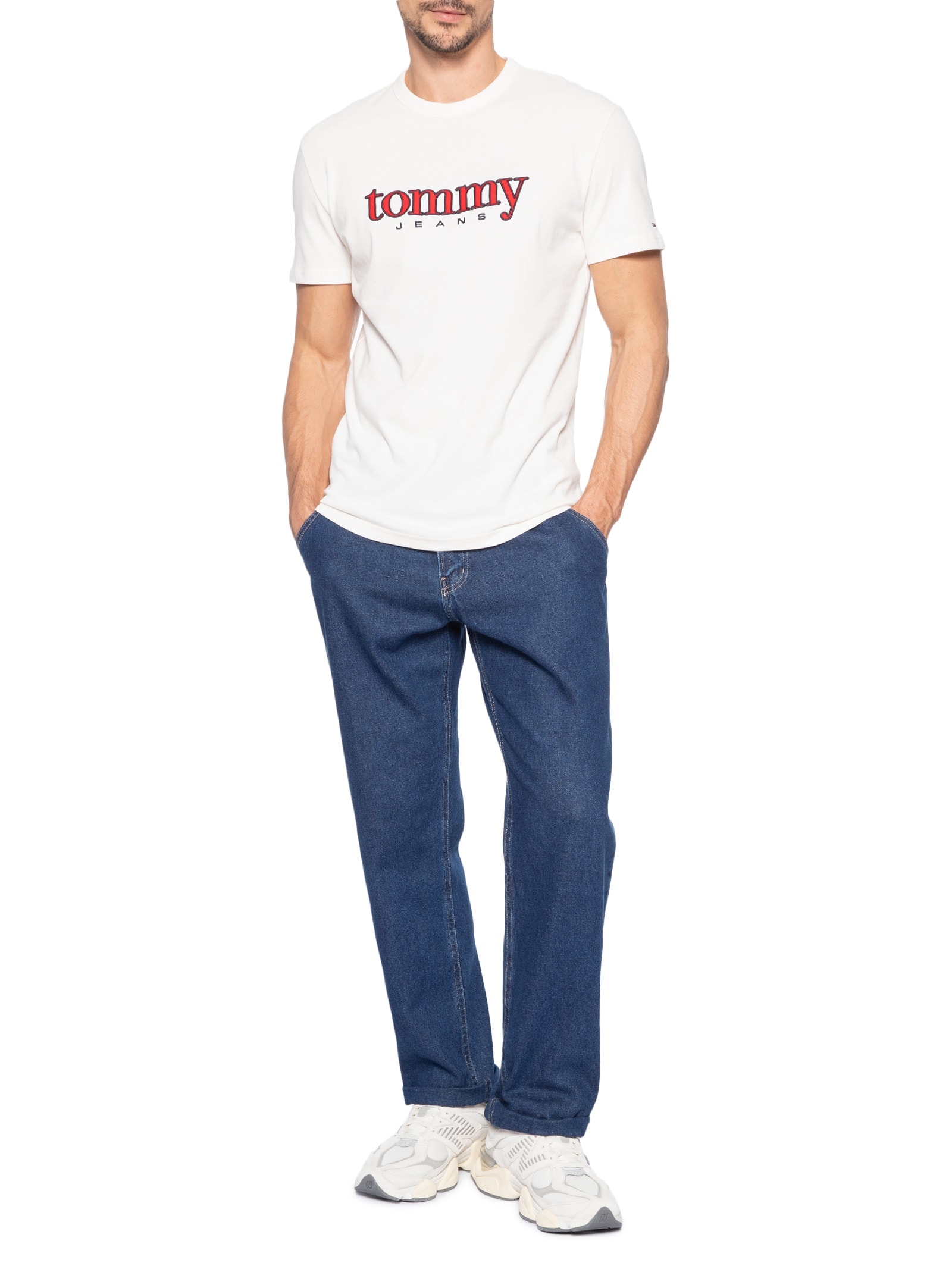 Camiseta Masculina Regular Fit Bordado Com Aplicação Branco Tommy Jeans