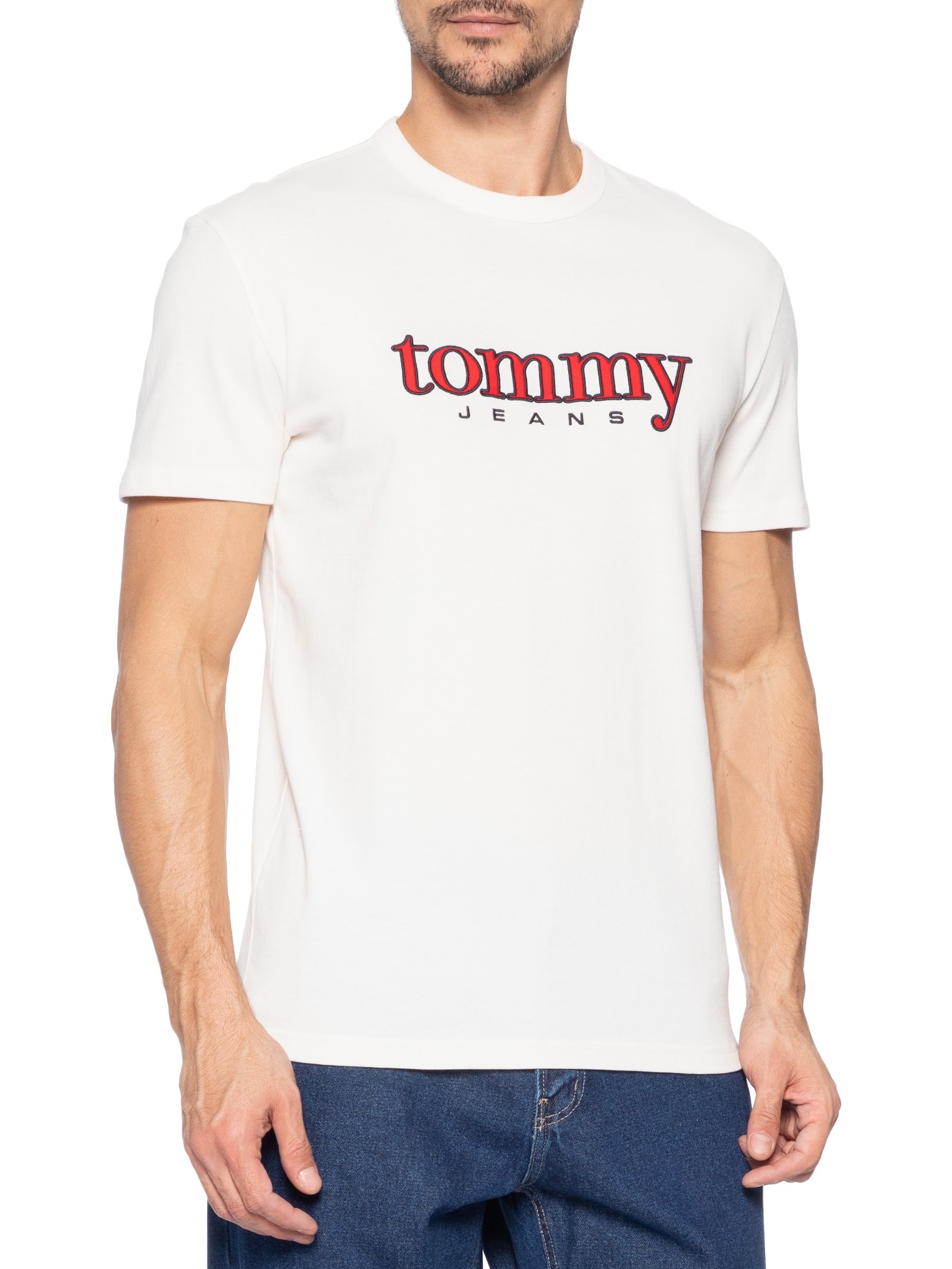 Camiseta Masculina Regular Fit Bordado Com Aplicação Branco Tommy Jeans