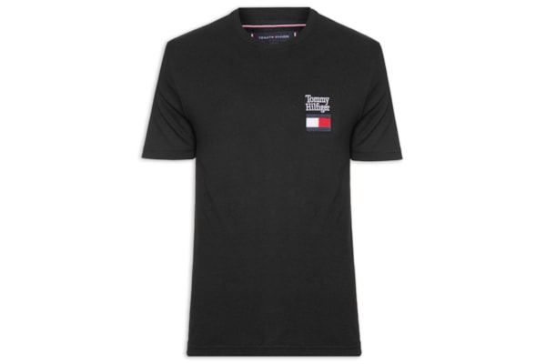 Camiseta Masculina Regular Fit Bordado Tommy Flag - Preto