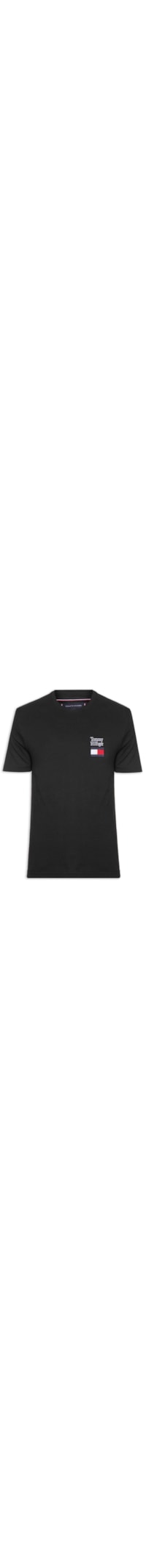 Camiseta Masculina Regular Fit Bordado Tommy Flag - Preto