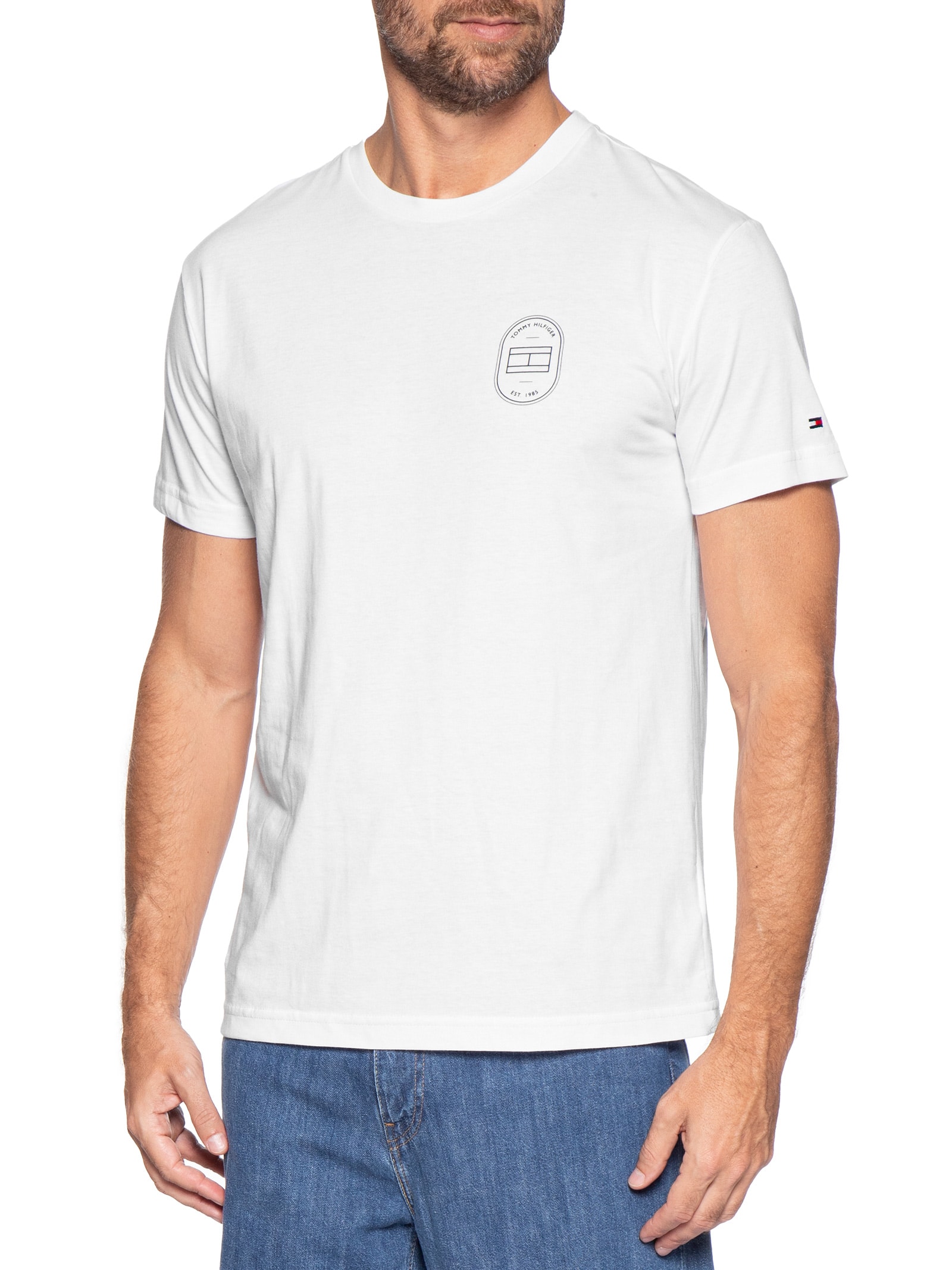 Camiseta Masculina Regular Fit Brand Love Emblema Branco Tommy Hilfiger