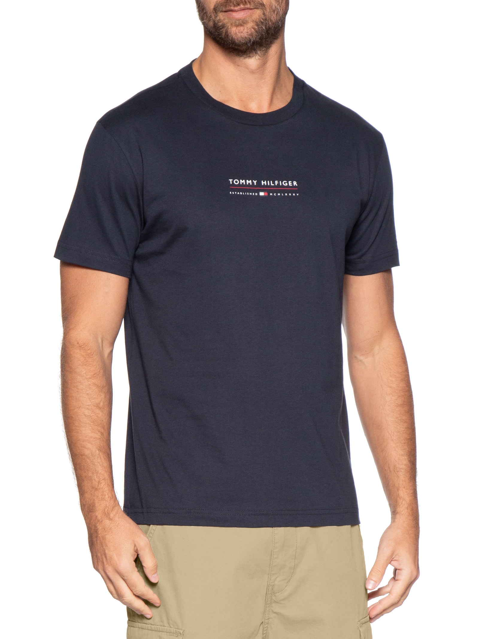 Camiseta Masculina Regular Fit Brand Love Lockup - Azul - Tommy