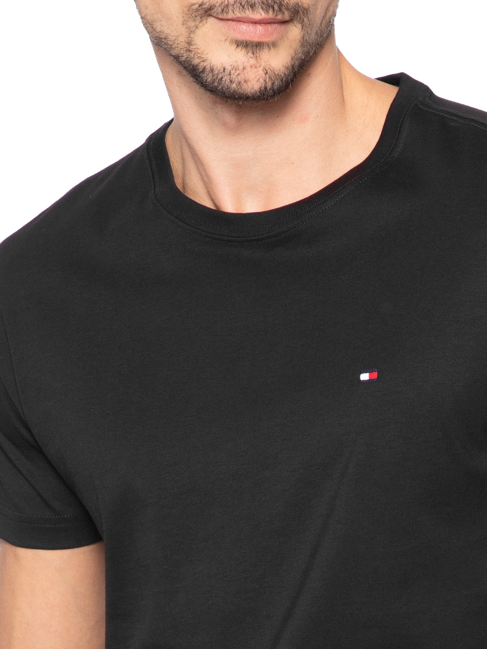 Camiseta Masculina Regular Fit C-NK Pima Cotton Preto Tommy Hilfiger