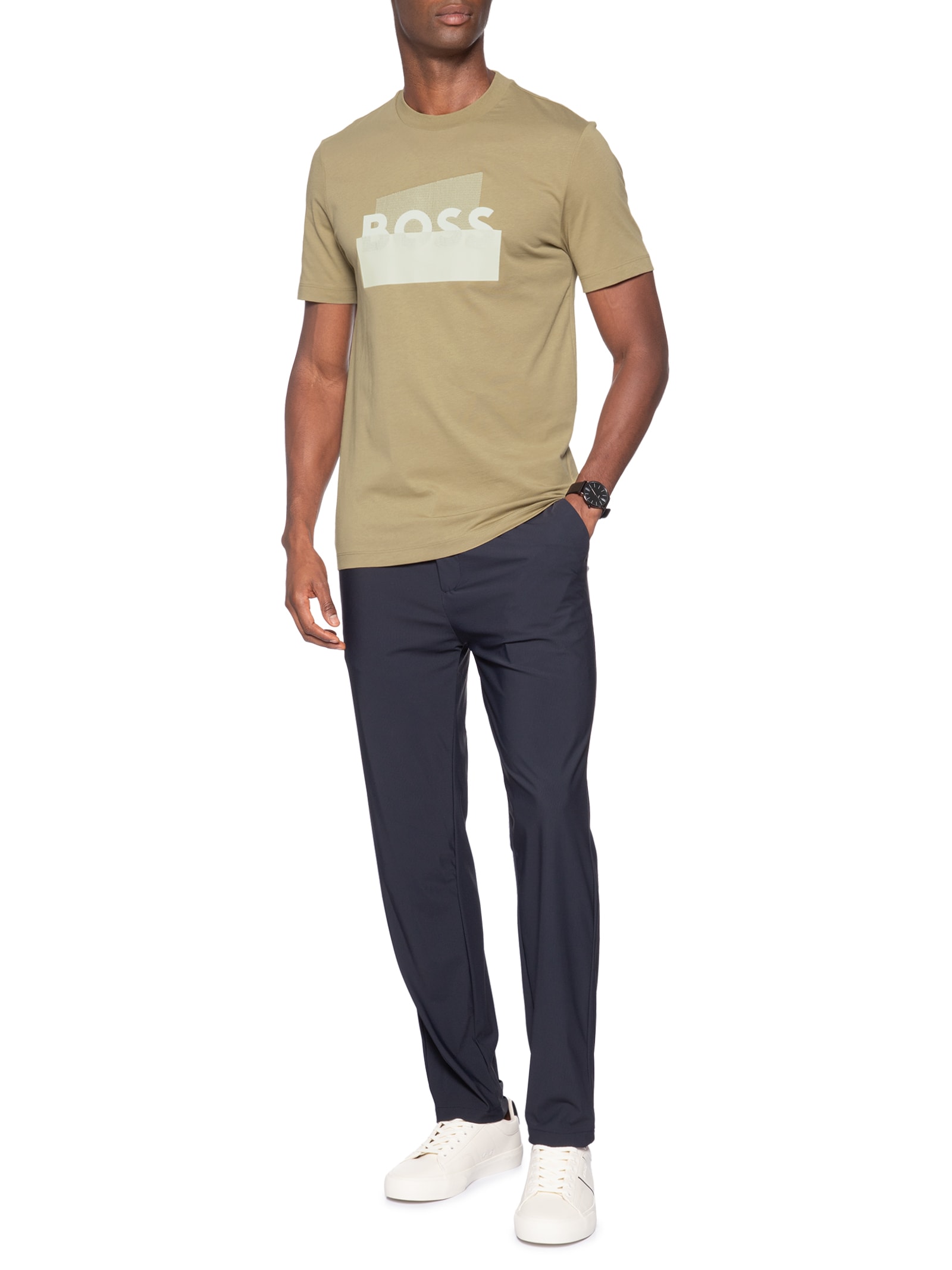 Camiseta Masculina Regular Fit C-Thompson 250 Bege Boss