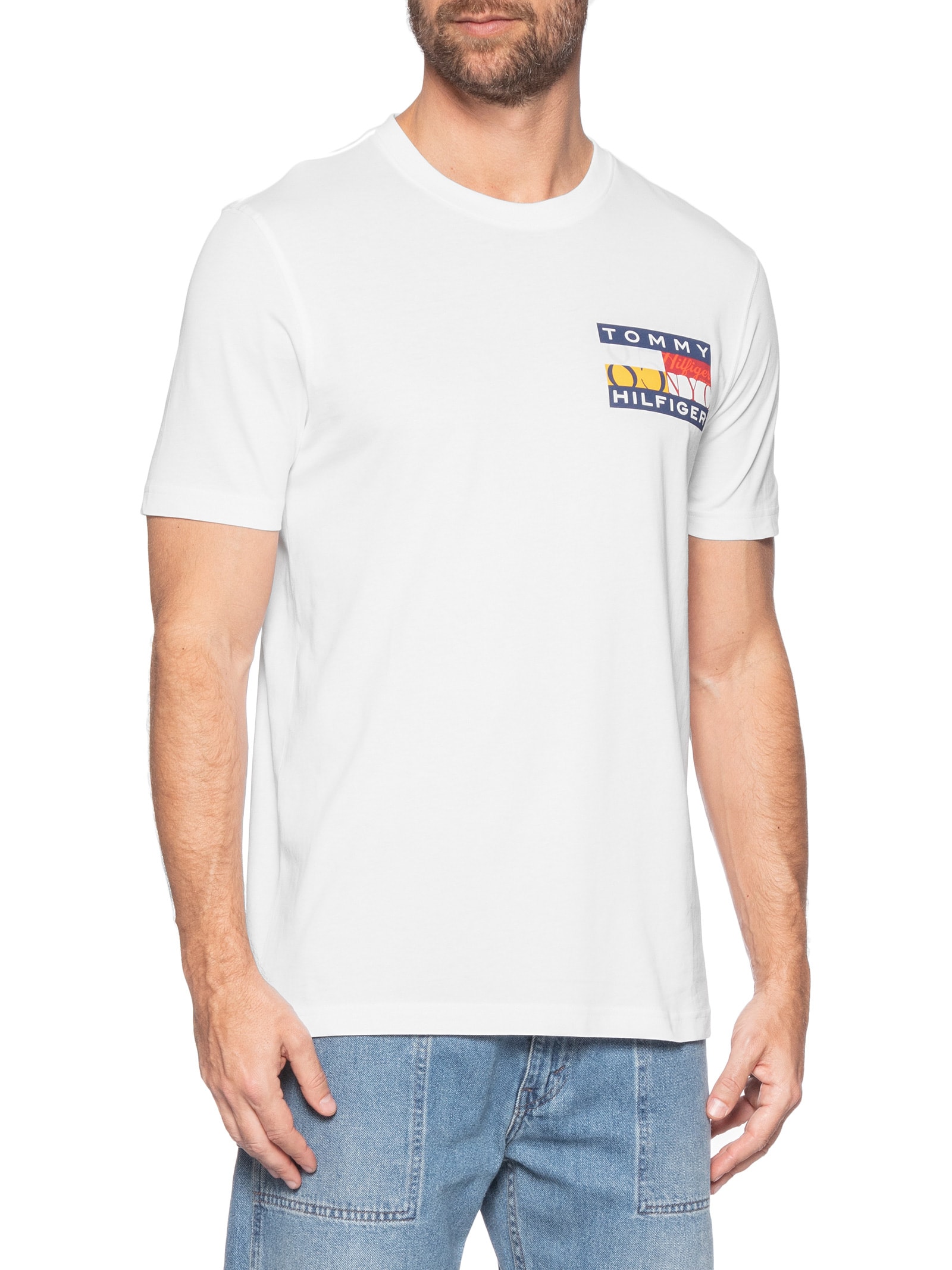 Camiseta Masculina Regular Fit Colour Flag Branco Tommy Hilfiger