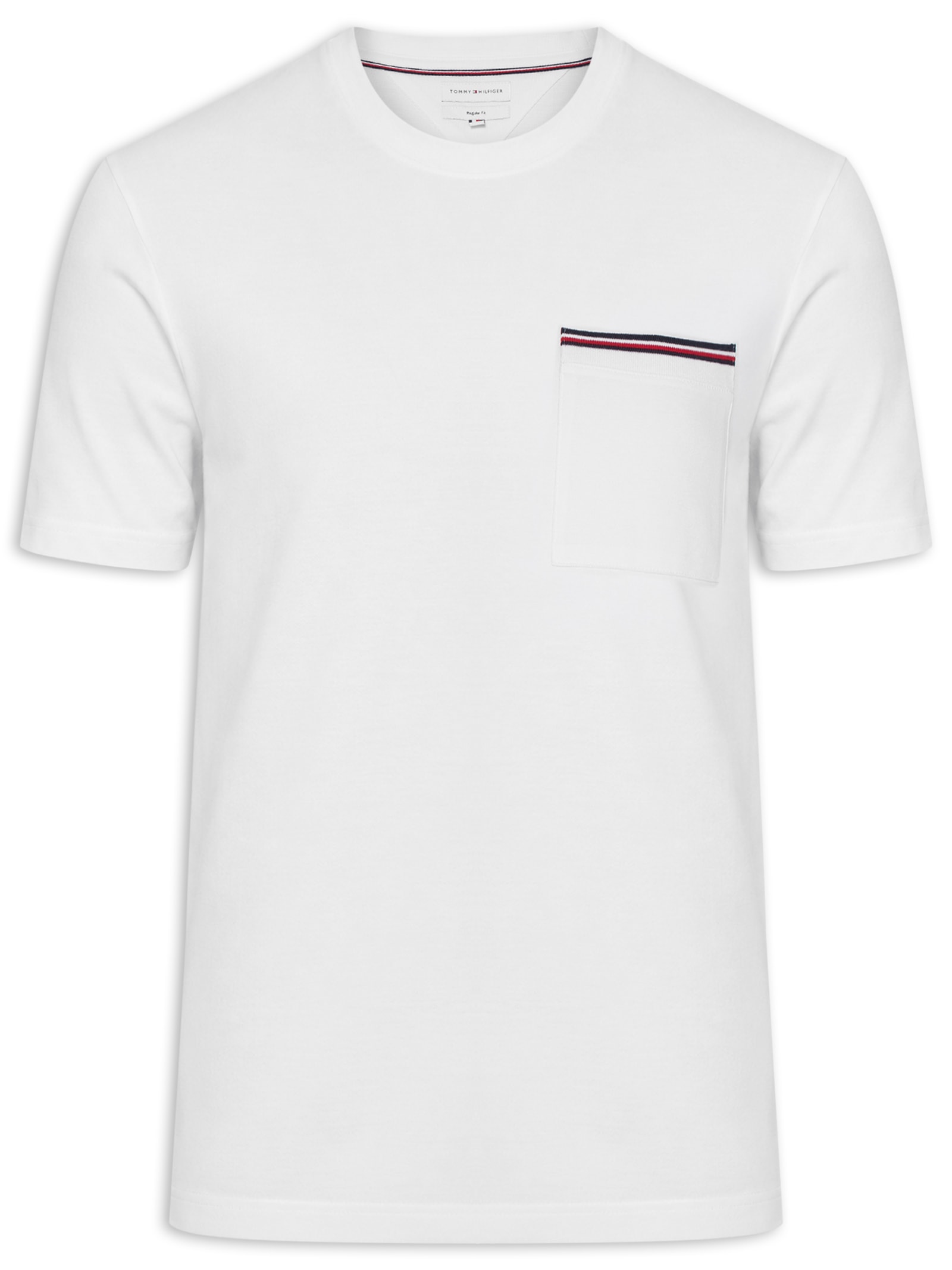 Camiseta Masculina Regular Fit Com Bolso Rwb Em Piquet Branco Tommy Hilfiger