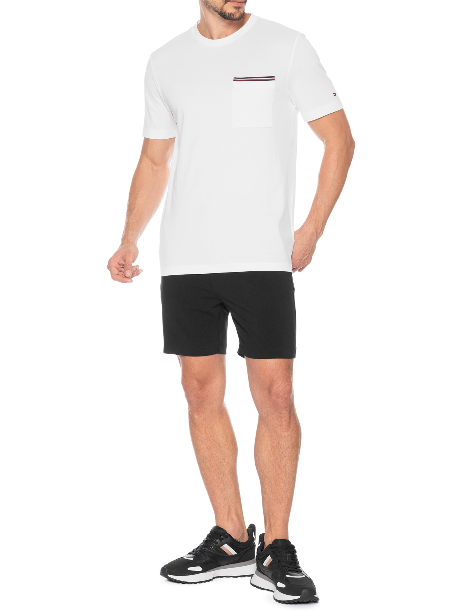 Camiseta Masculina Regular Fit Com Bolso Rwb Em Piquet Branco Tommy Hilfiger