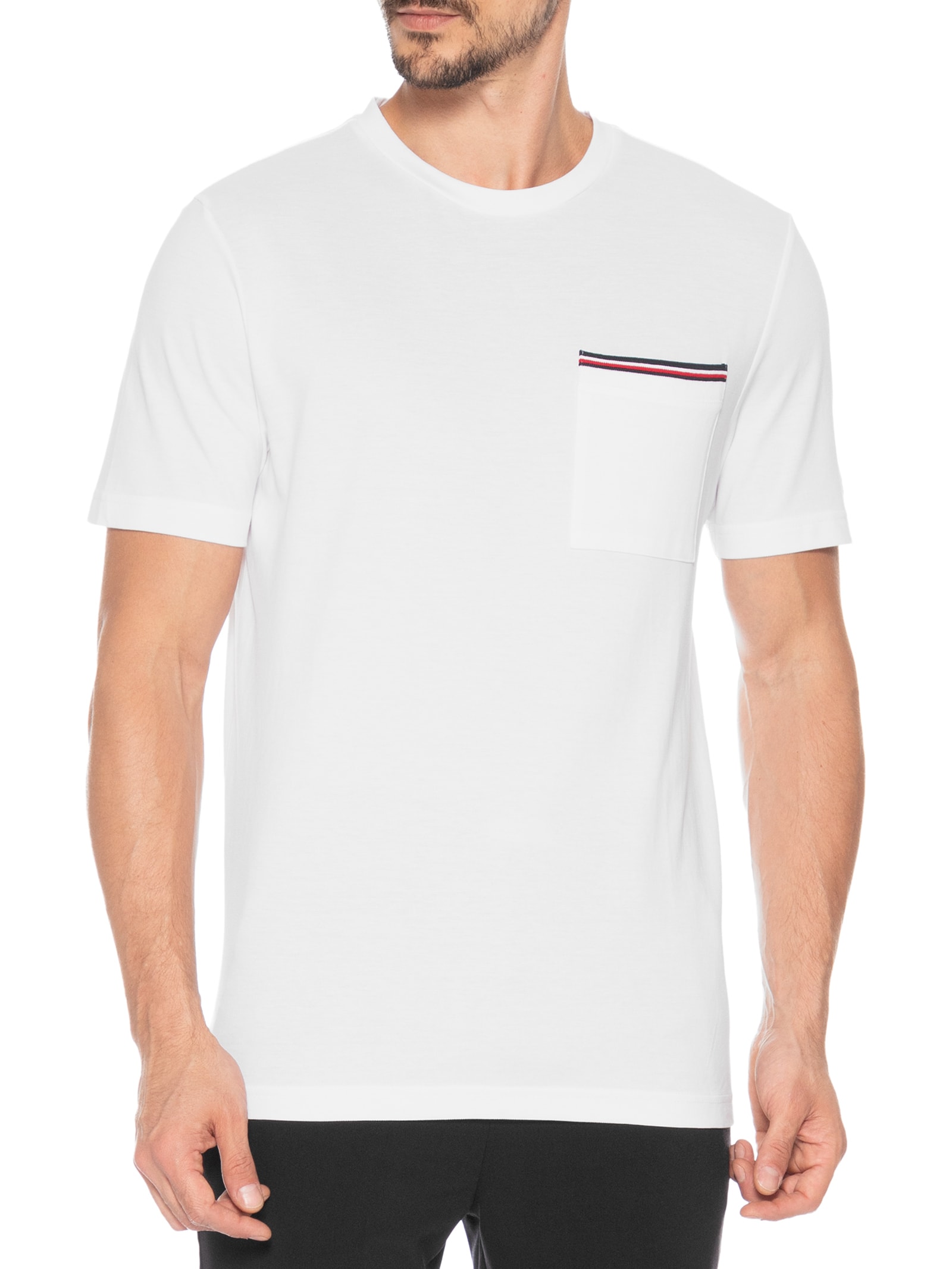 Camiseta Masculina Regular Fit Com Bolso Rwb Em Piquet Branco Tommy Hilfiger
