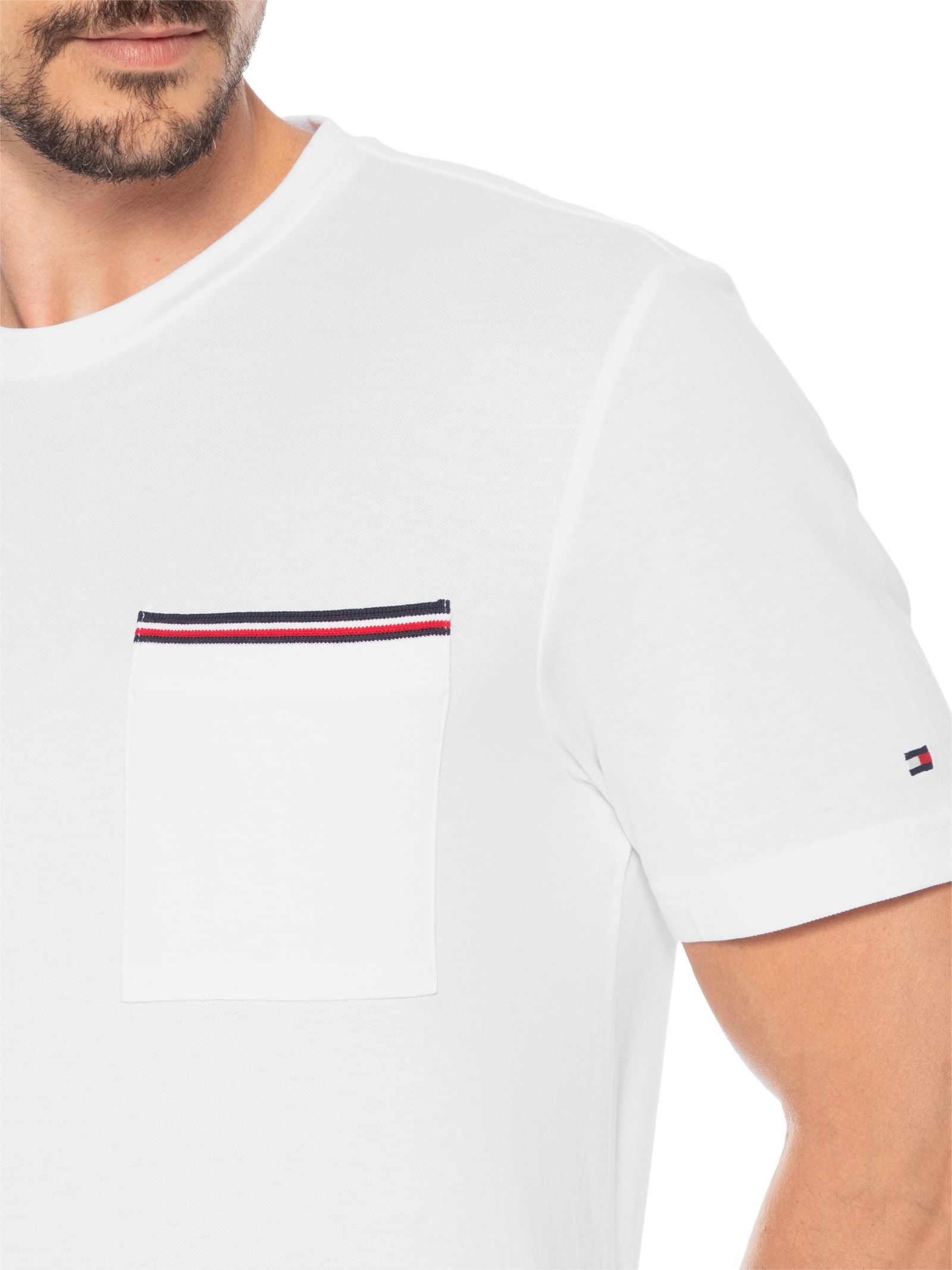 Camiseta Masculina Regular Fit Com Bolso Rwb Em Piquet Branco Tommy Hilfiger