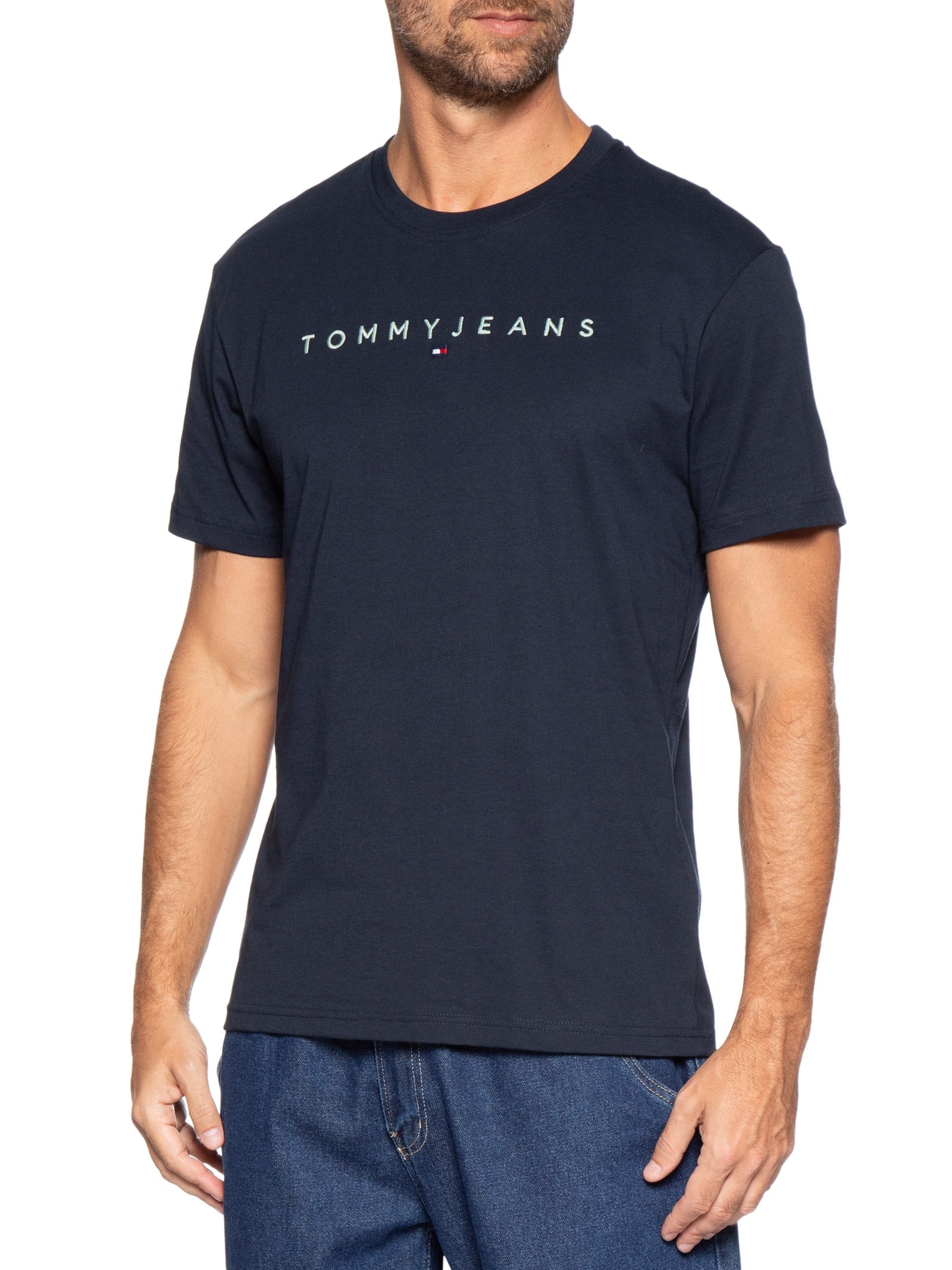 Camiseta Masculina Regular Fit com Logo Azul Tommy Jeans