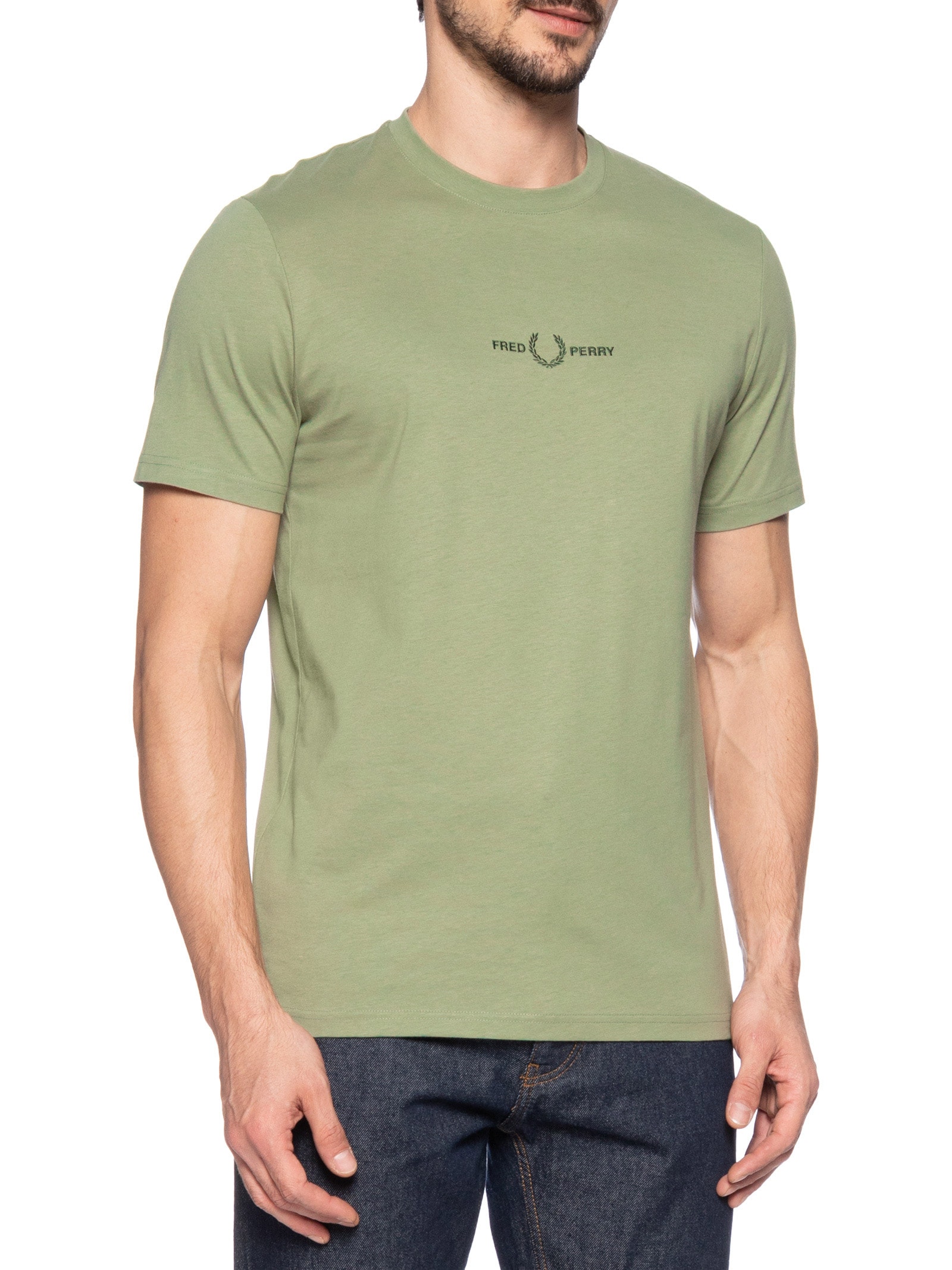 Camiseta Masculina Regular Fit Com Logo Bordado Verde Fred Perry