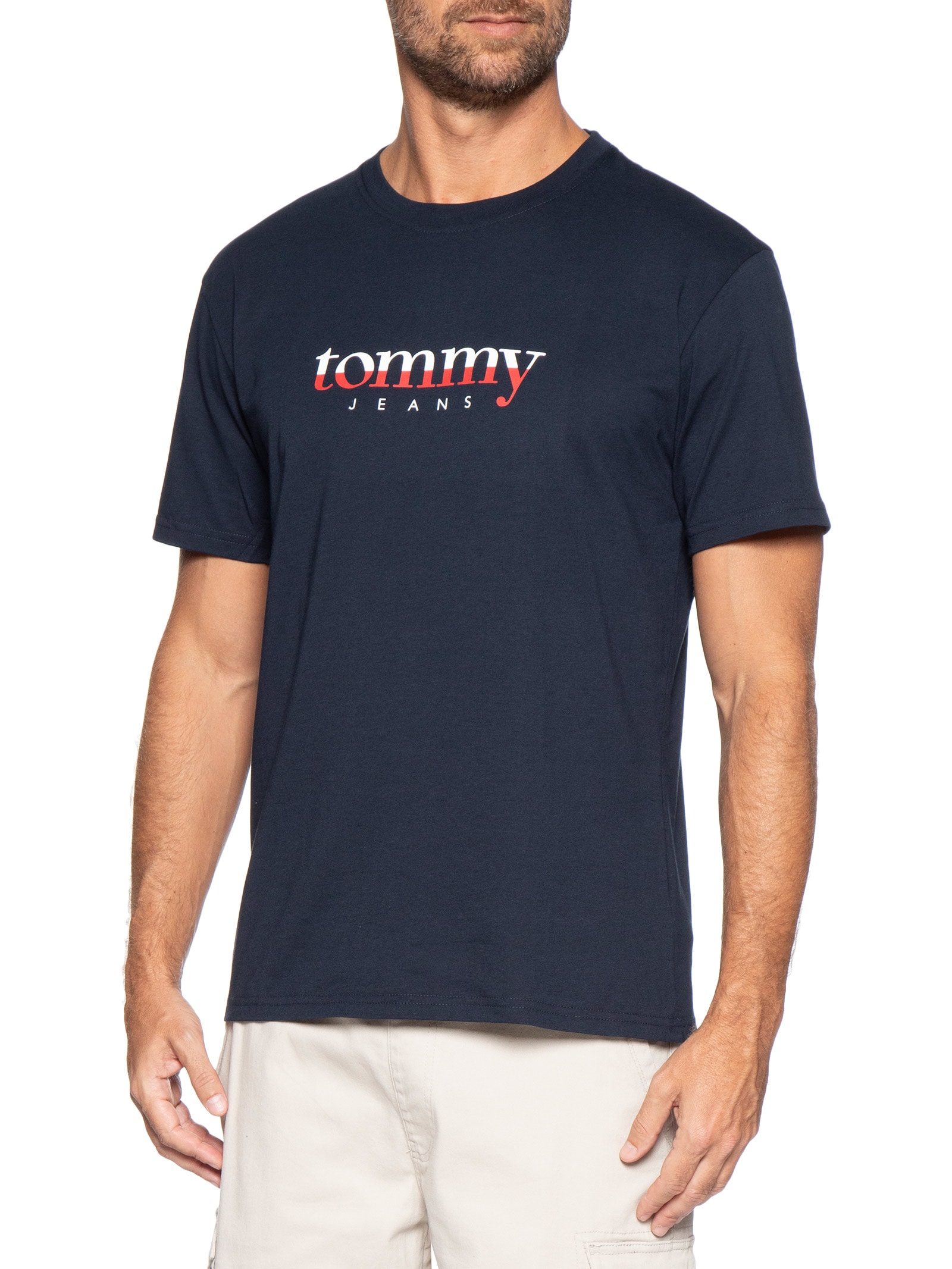 Camiseta Masculina Regular Fit Com Silk Azul Tommy Jeans