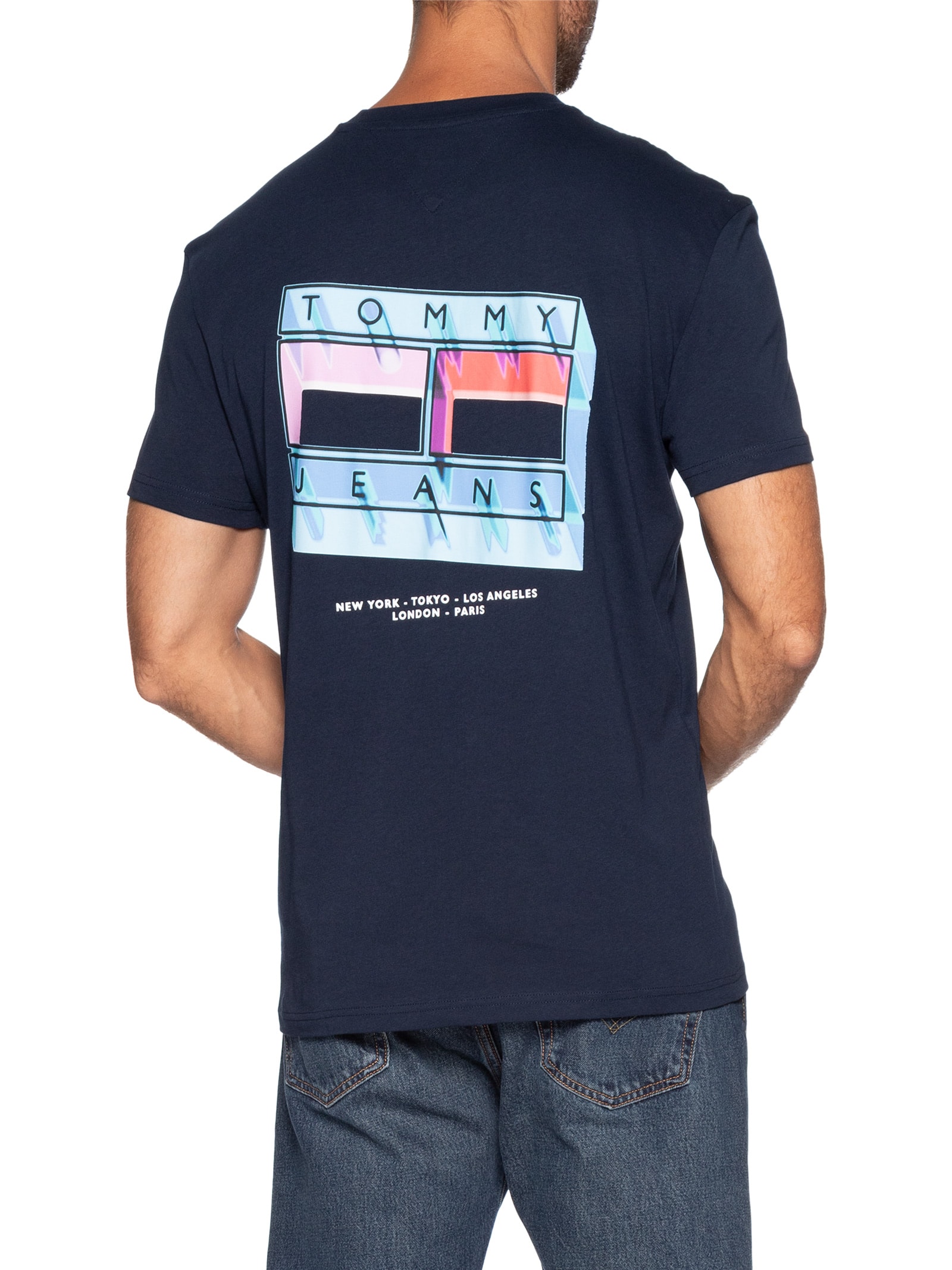 Camiseta Masculina Regular Fit Com Silk Azul Tommy Jeans