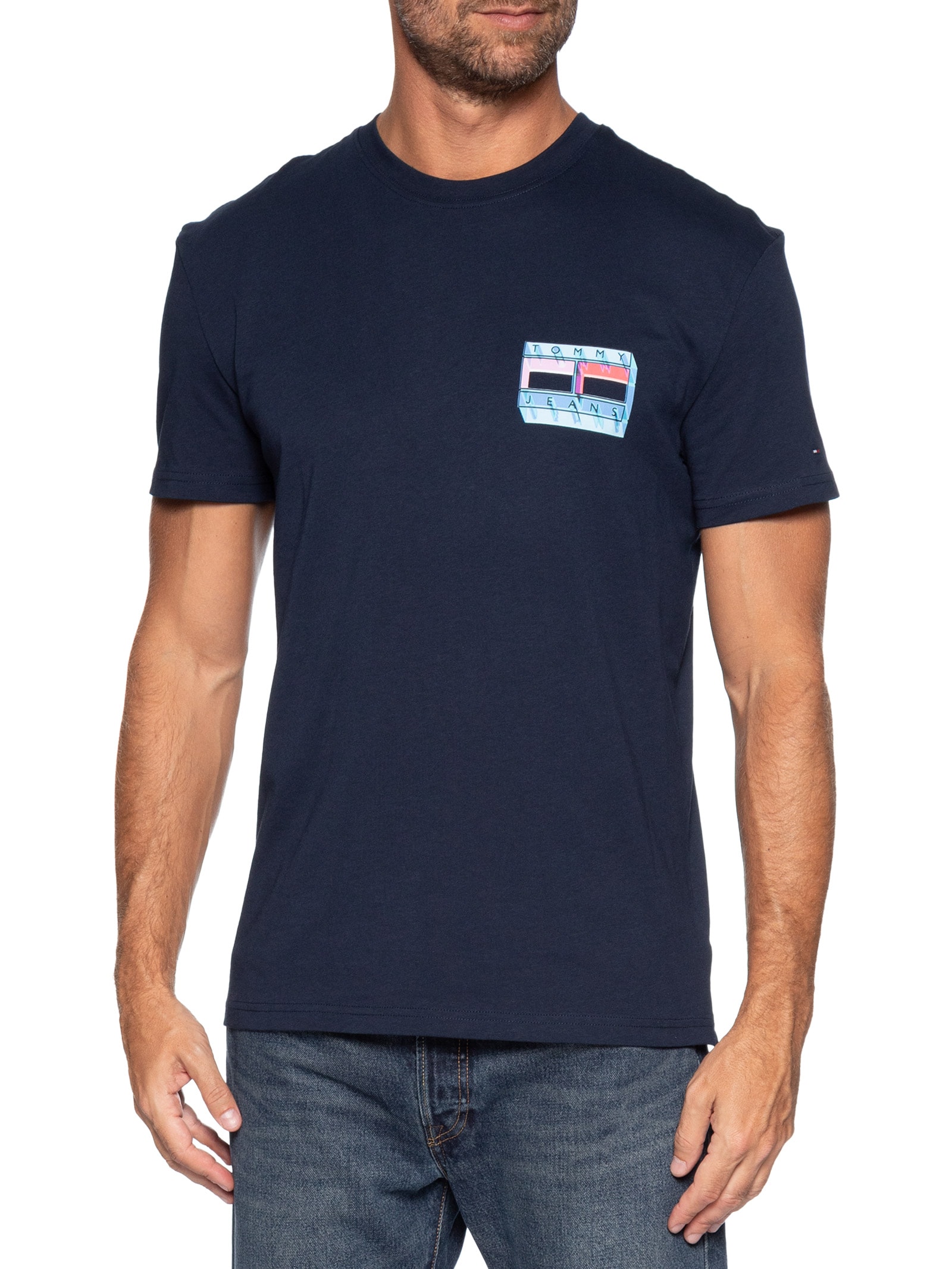 Camiseta Masculina Regular Fit Com Silk Azul Tommy Jeans