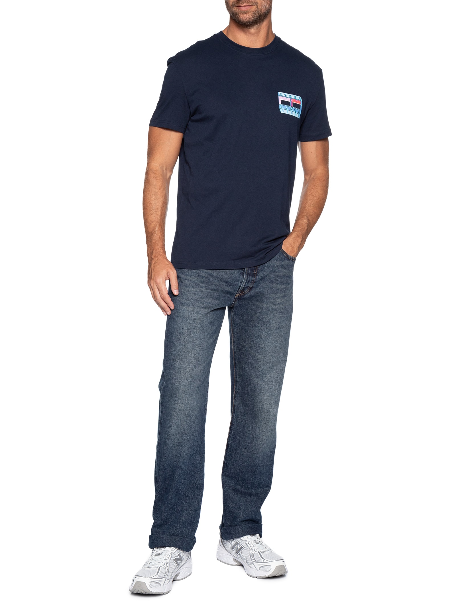 Camiseta Masculina Regular Fit Com Silk Azul Tommy Jeans