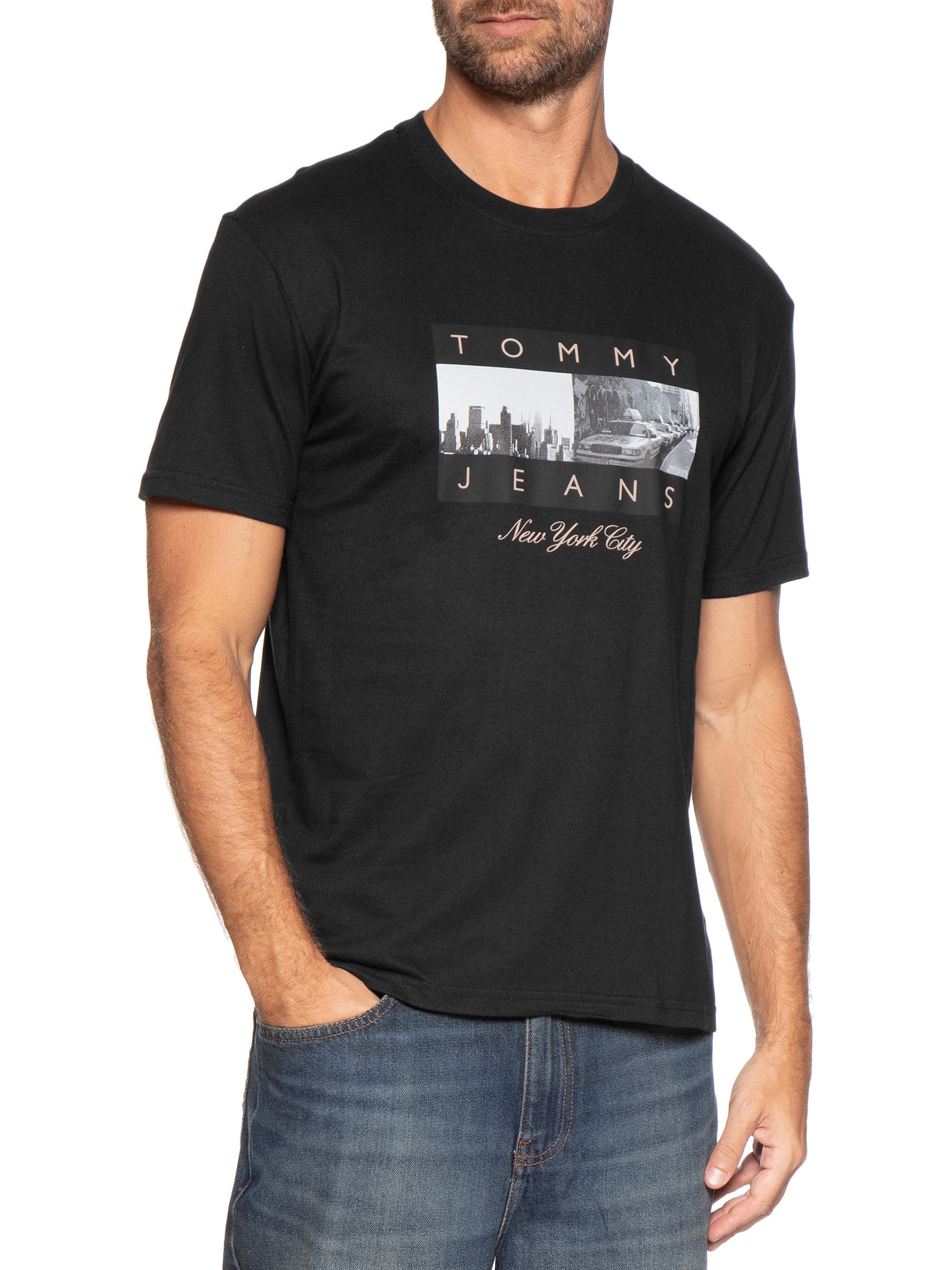 Camiseta Masculina Regular Fit com Silk – Preto Tommy Jeans