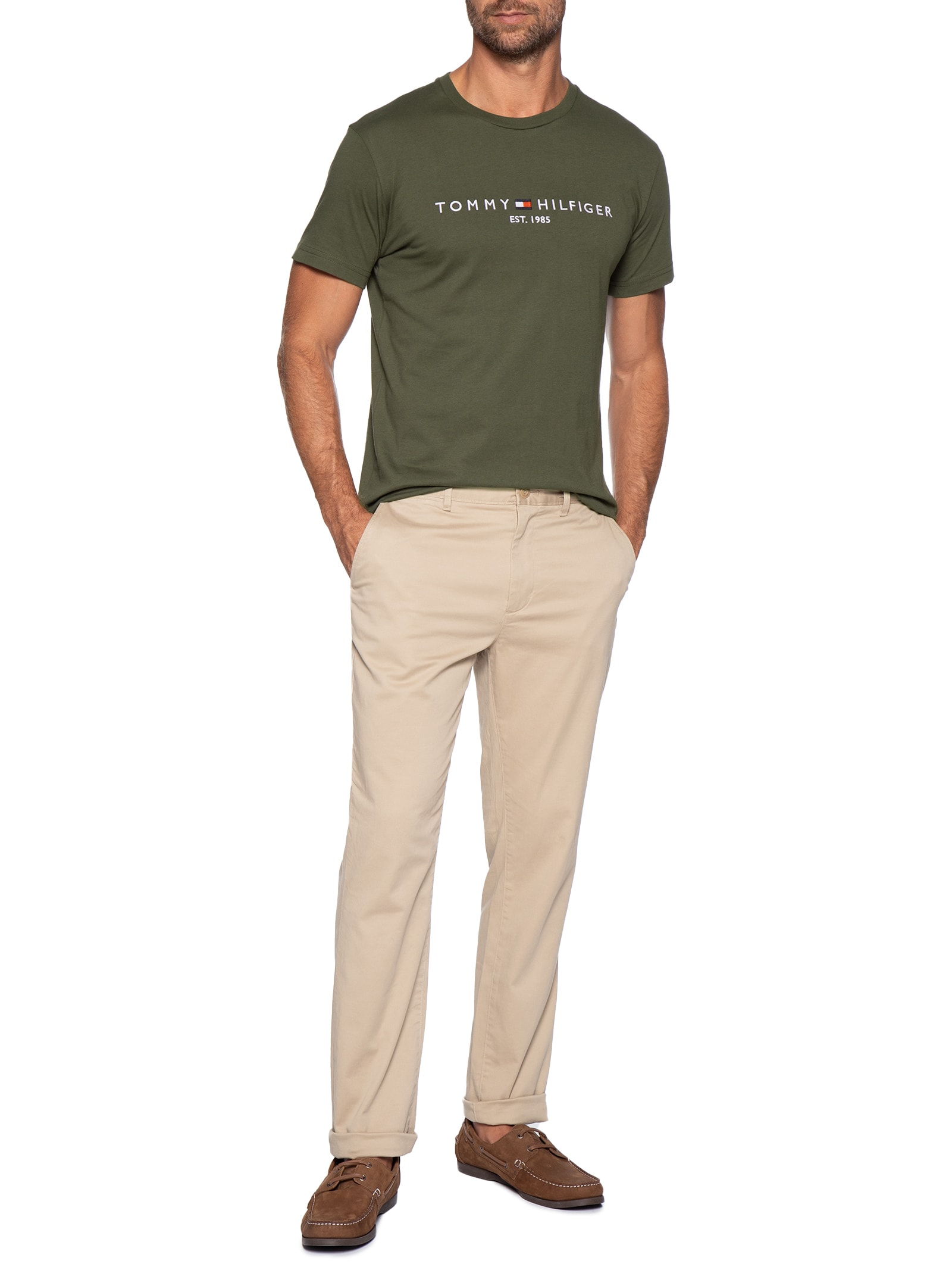 Camiseta Masculina Regular Fit Core Tommy Logo Verde Tommy Hilfiger