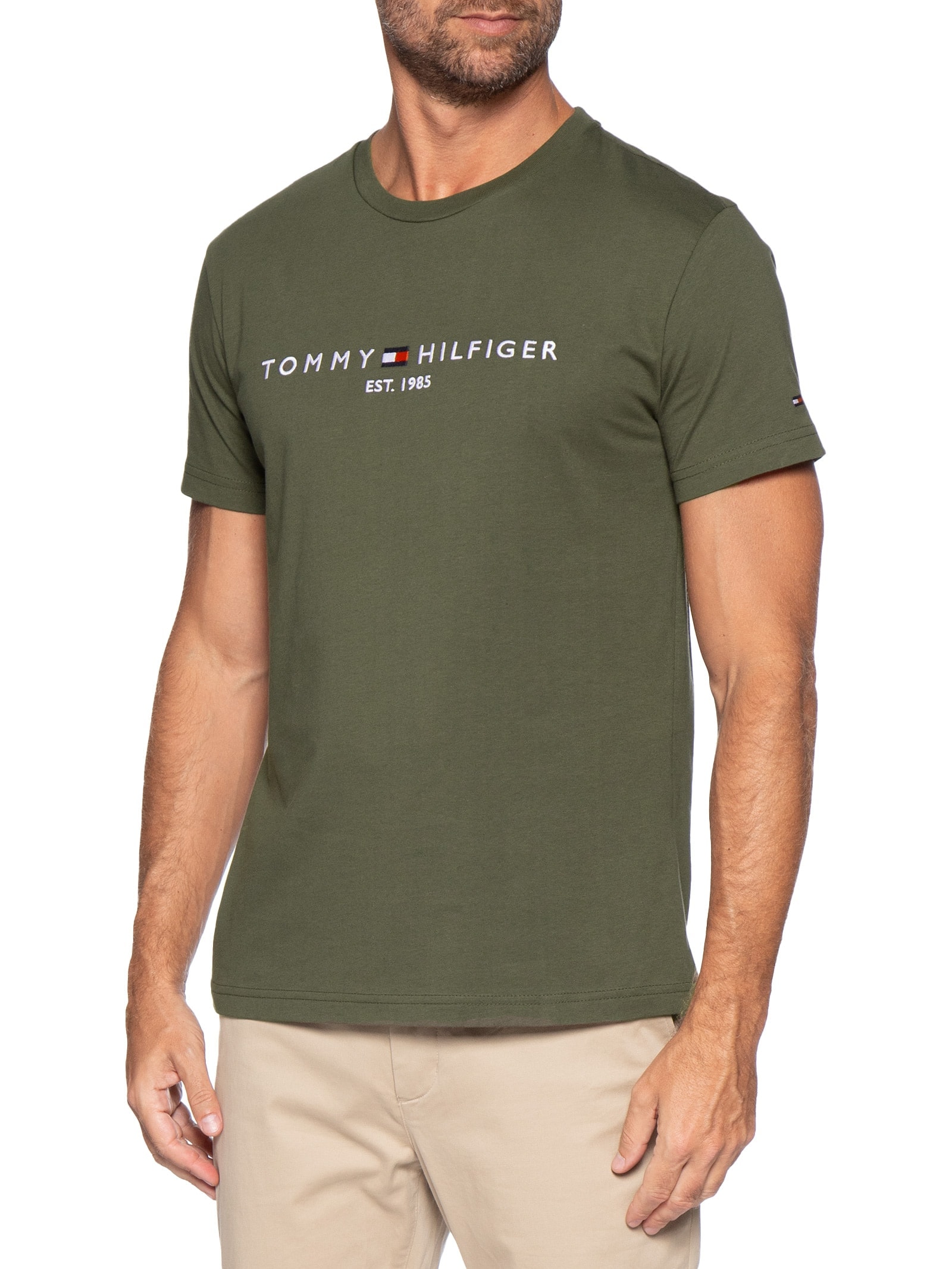 Camiseta Masculina Regular Fit Core Tommy Logo Verde Tommy Hilfiger
