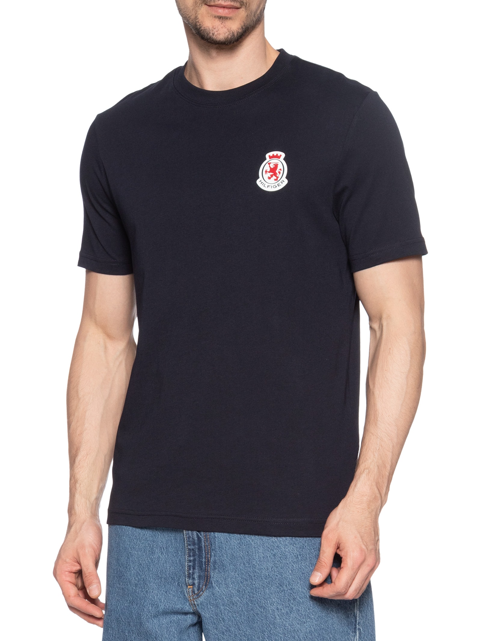 Camiseta Masculina Regular Fit Crest Em Algodão Azul Tommy Hilfiger