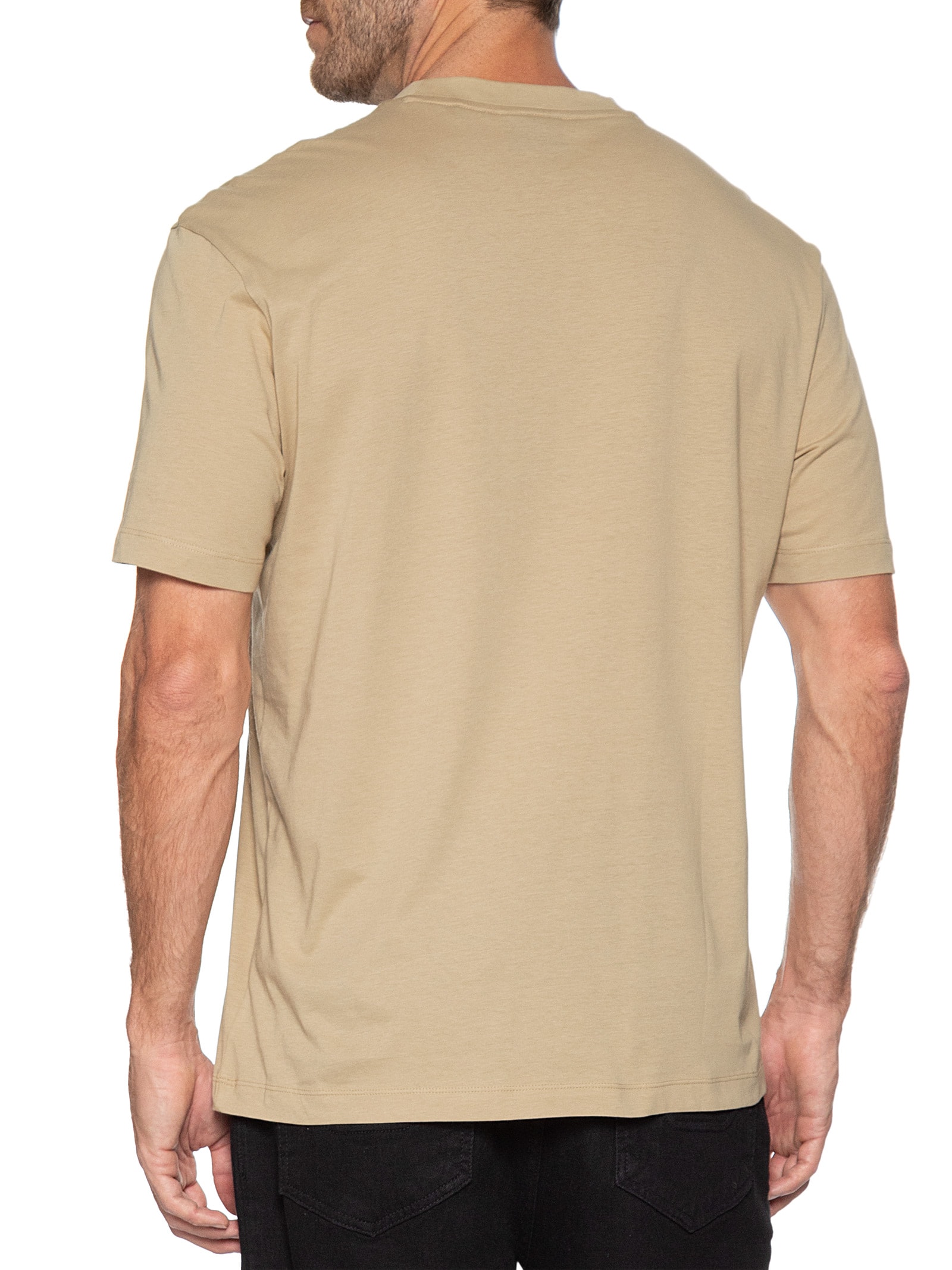 Camiseta Masculina Regular-Fit Crew Neck Blue Logo Bege Hugo