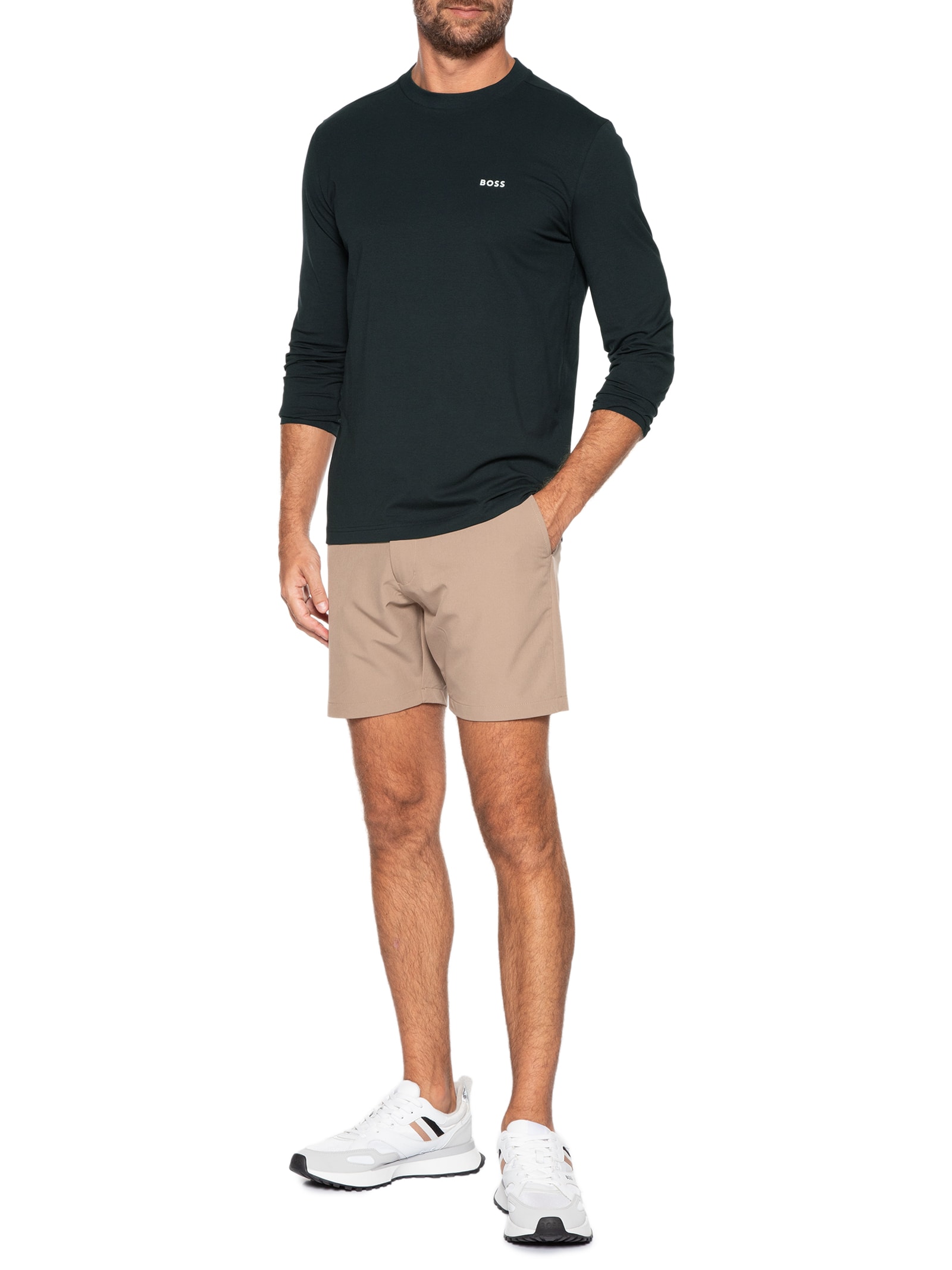 Camiseta Masculina Regular-Fit Crew Neck Tee Long Azul Boss