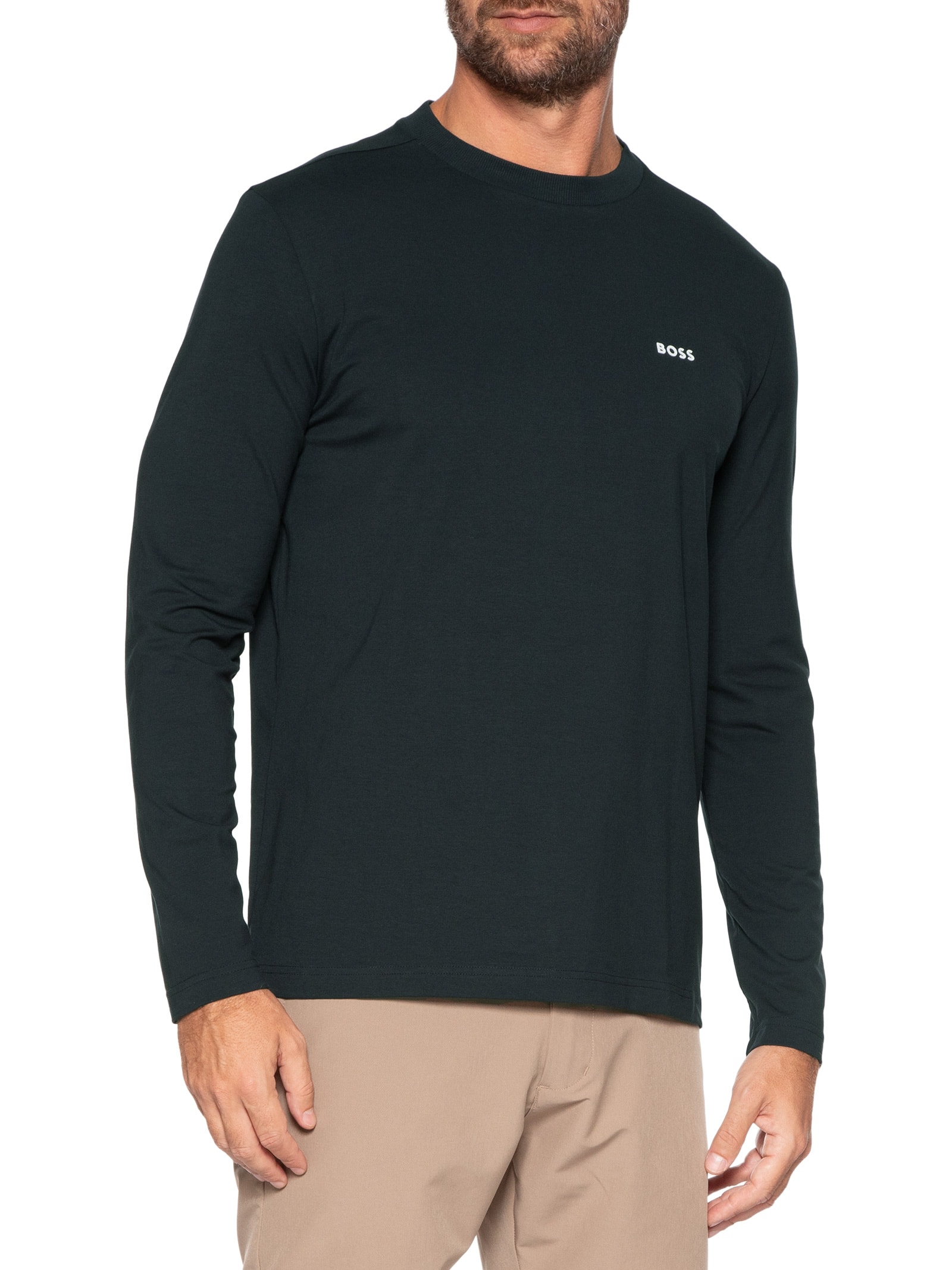 Camiseta Masculina Regular-Fit Crew Neck Tee Long Azul Boss