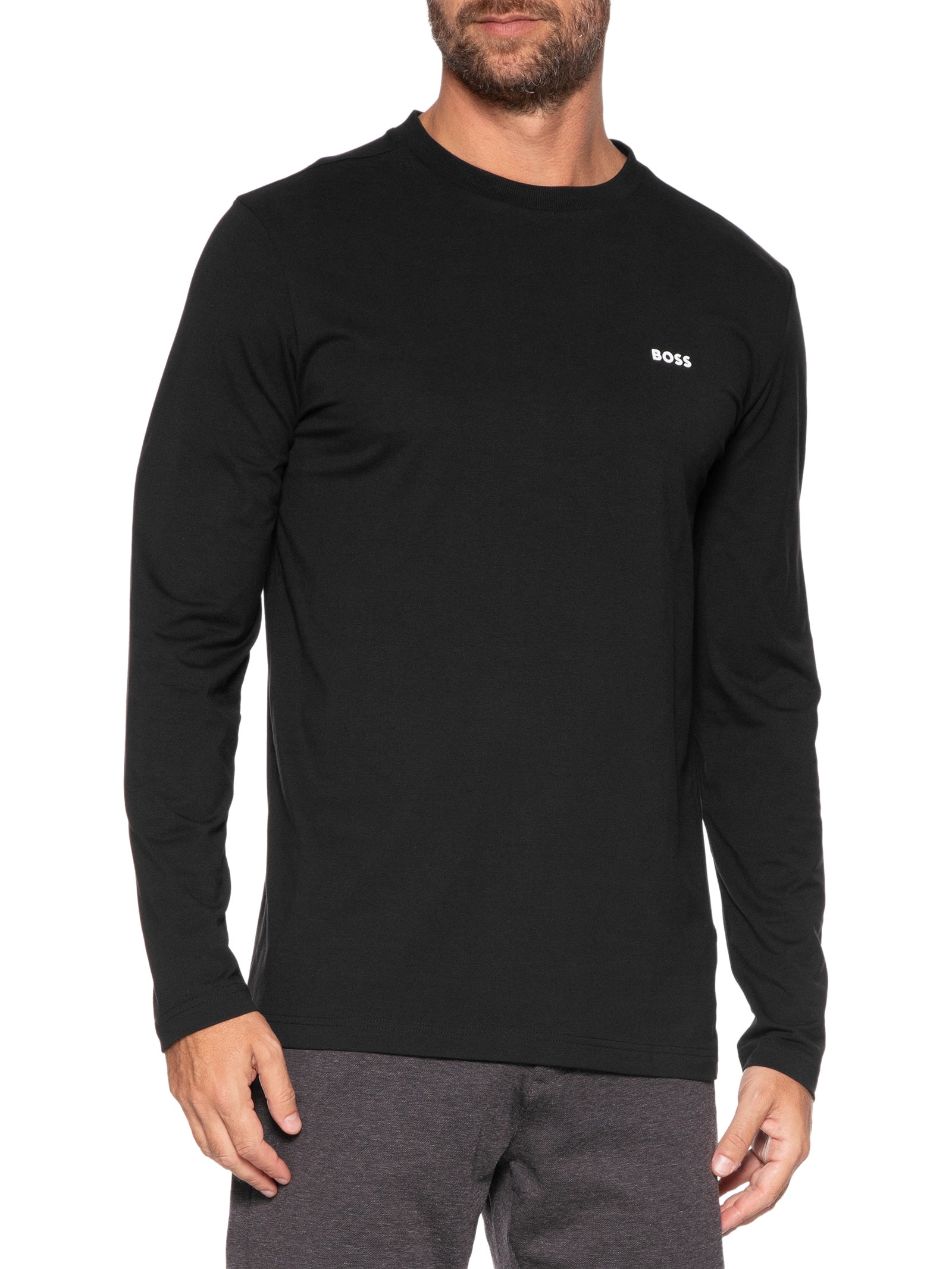 Camiseta Masculina Regular-Fit Crew Neck Tee Long Preto Boss