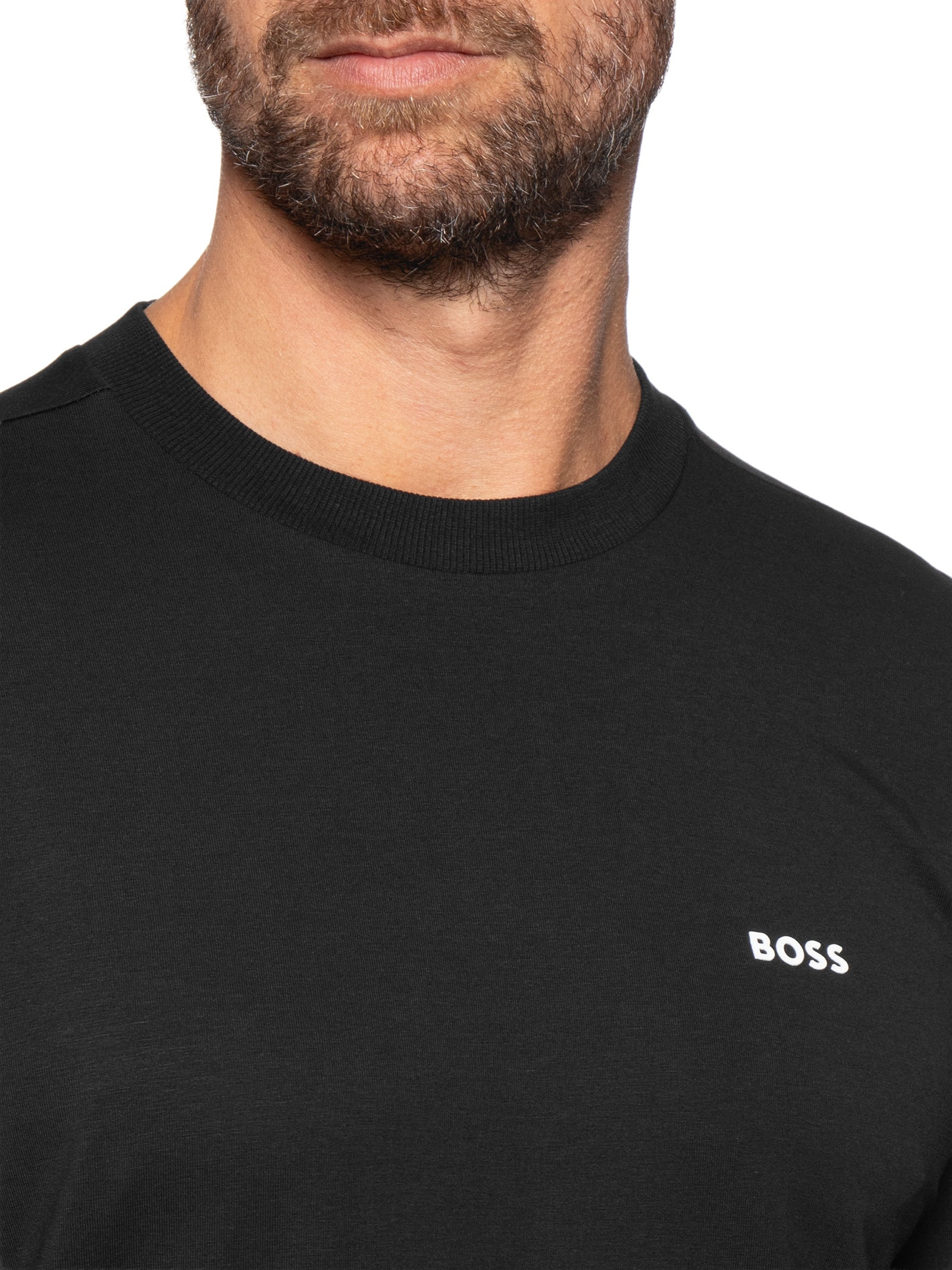 Camiseta Masculina Regular-Fit Crew Neck Tee Long Preto Boss
