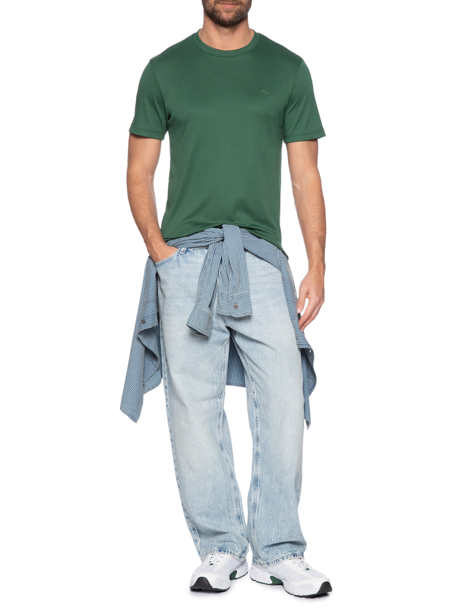 Camiseta Masculina Regular Fit Croco Monocromático Verde Lacoste
