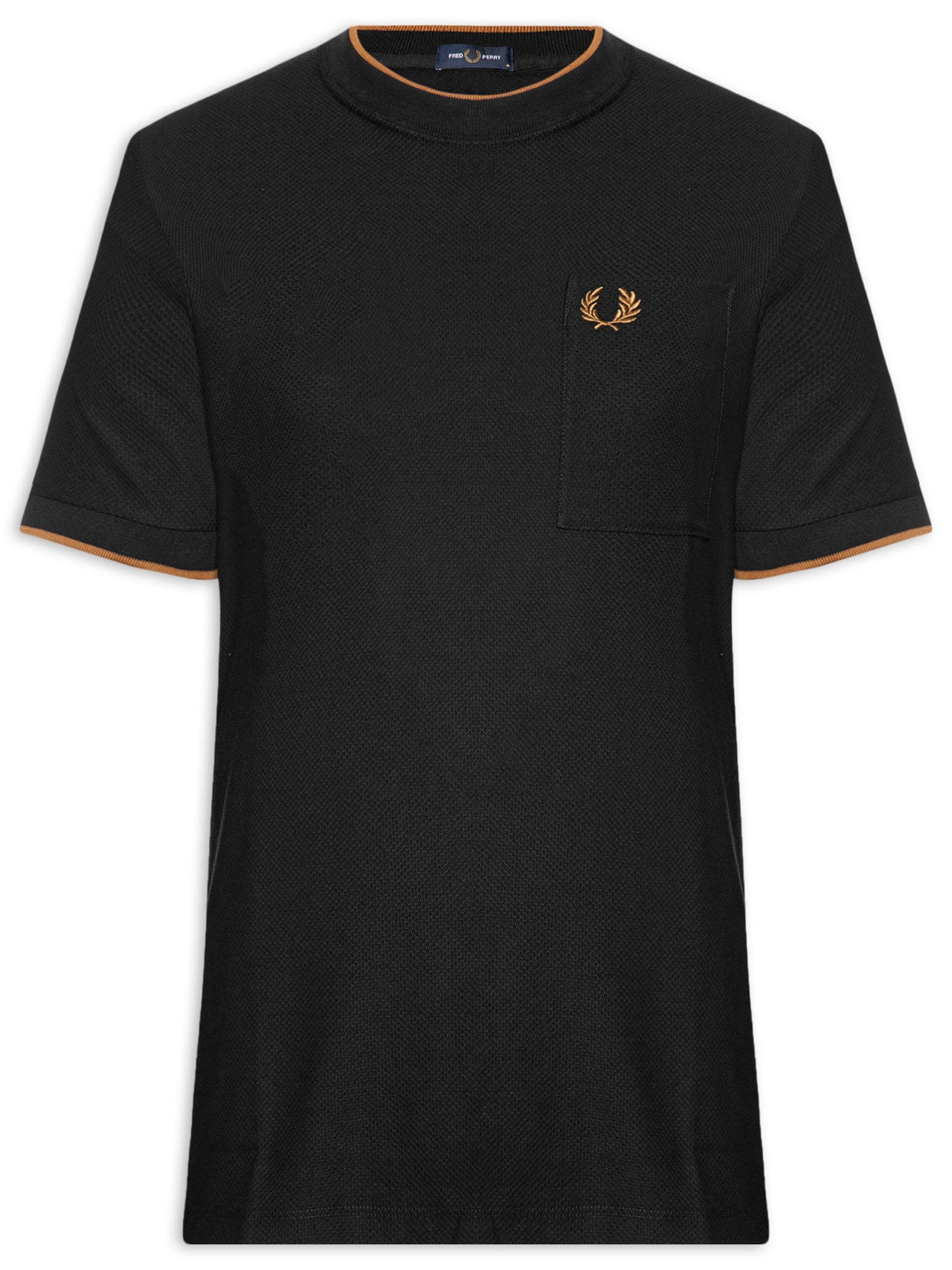 Camiseta Masculina Regular Fit Detalhe Bolso Em Piquet De Algodão Preto Fred Perry