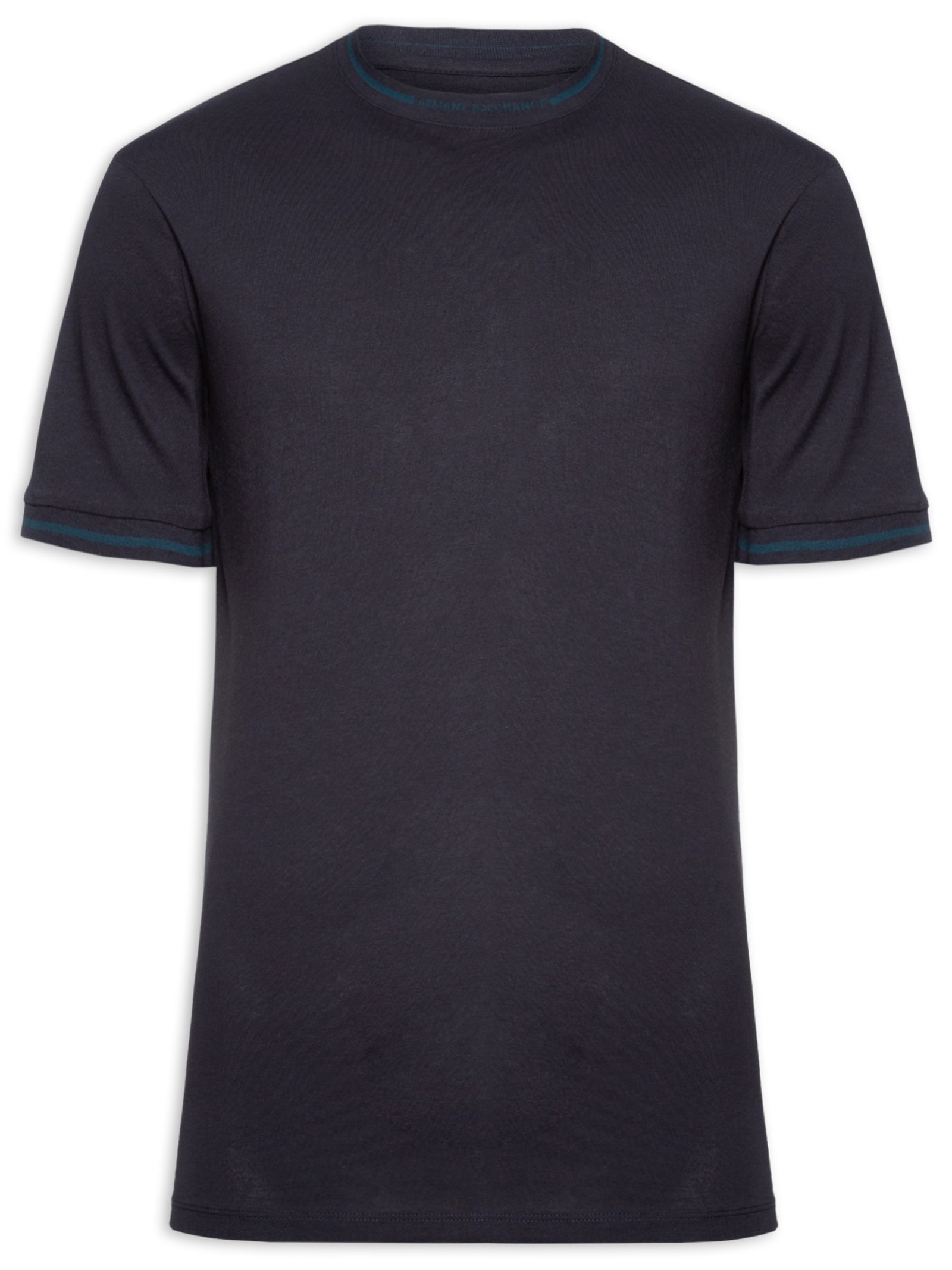 Camiseta Masculina Regular Fit Detalhe Gola Azul Armani Exchange