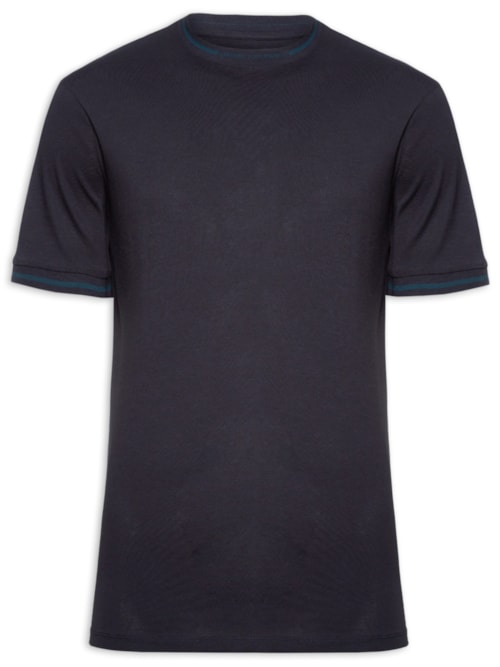 Camiseta Masculina Regular Fit Detalhe Gola – Azul