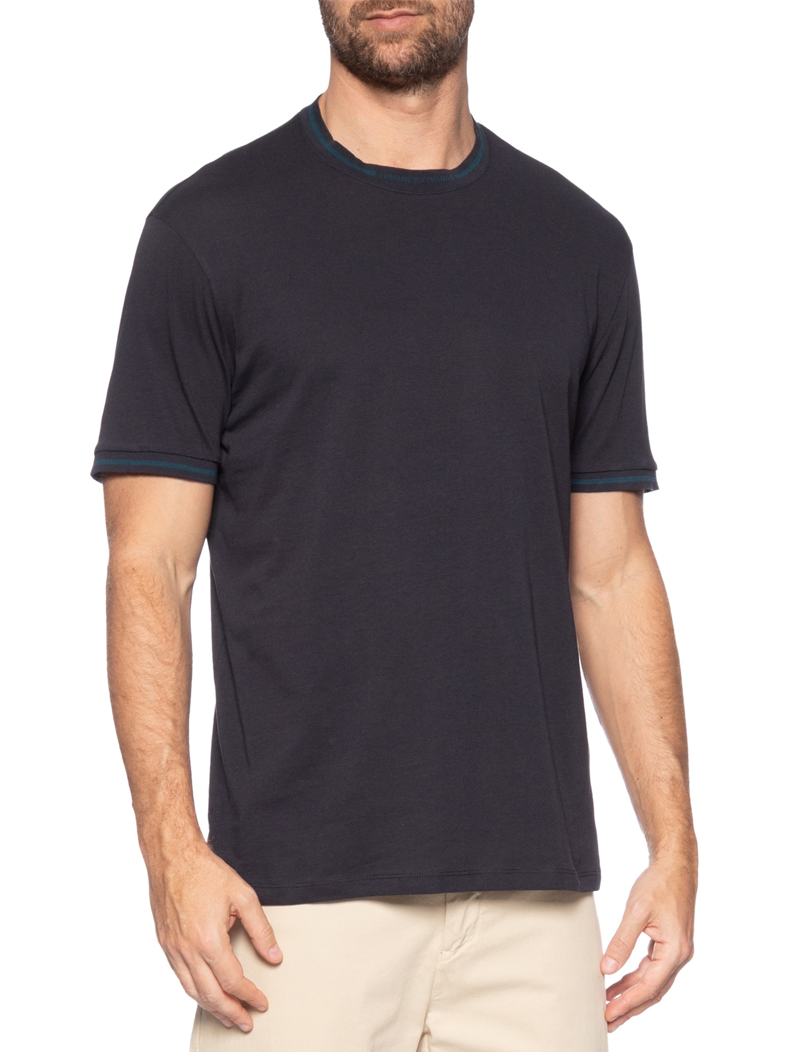 Camiseta Masculina Regular Fit Detalhe Gola Azul Armani Exchange