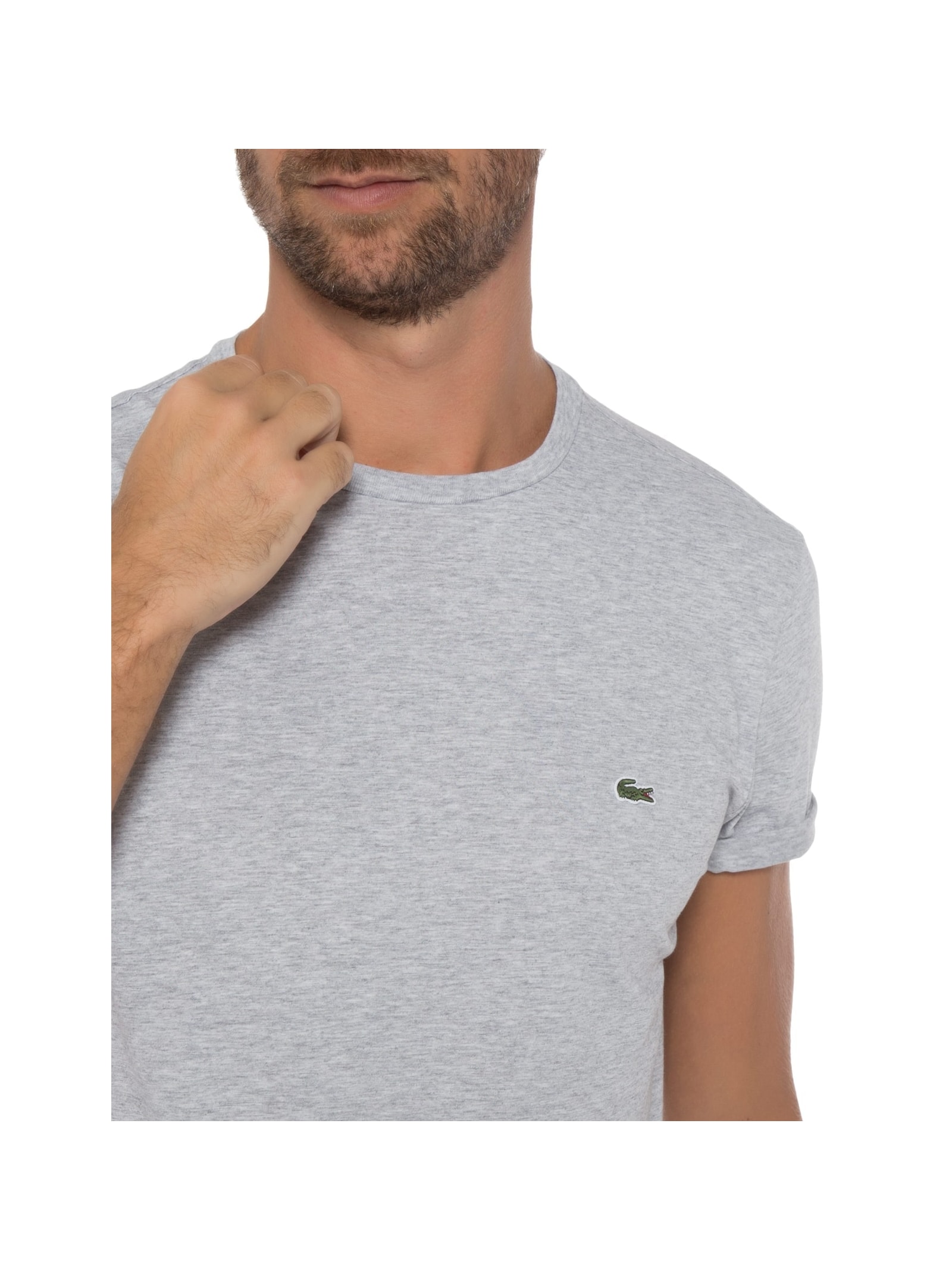 Camiseta Masculina Regular Fit Em Algodão Pima Cinza Lacoste