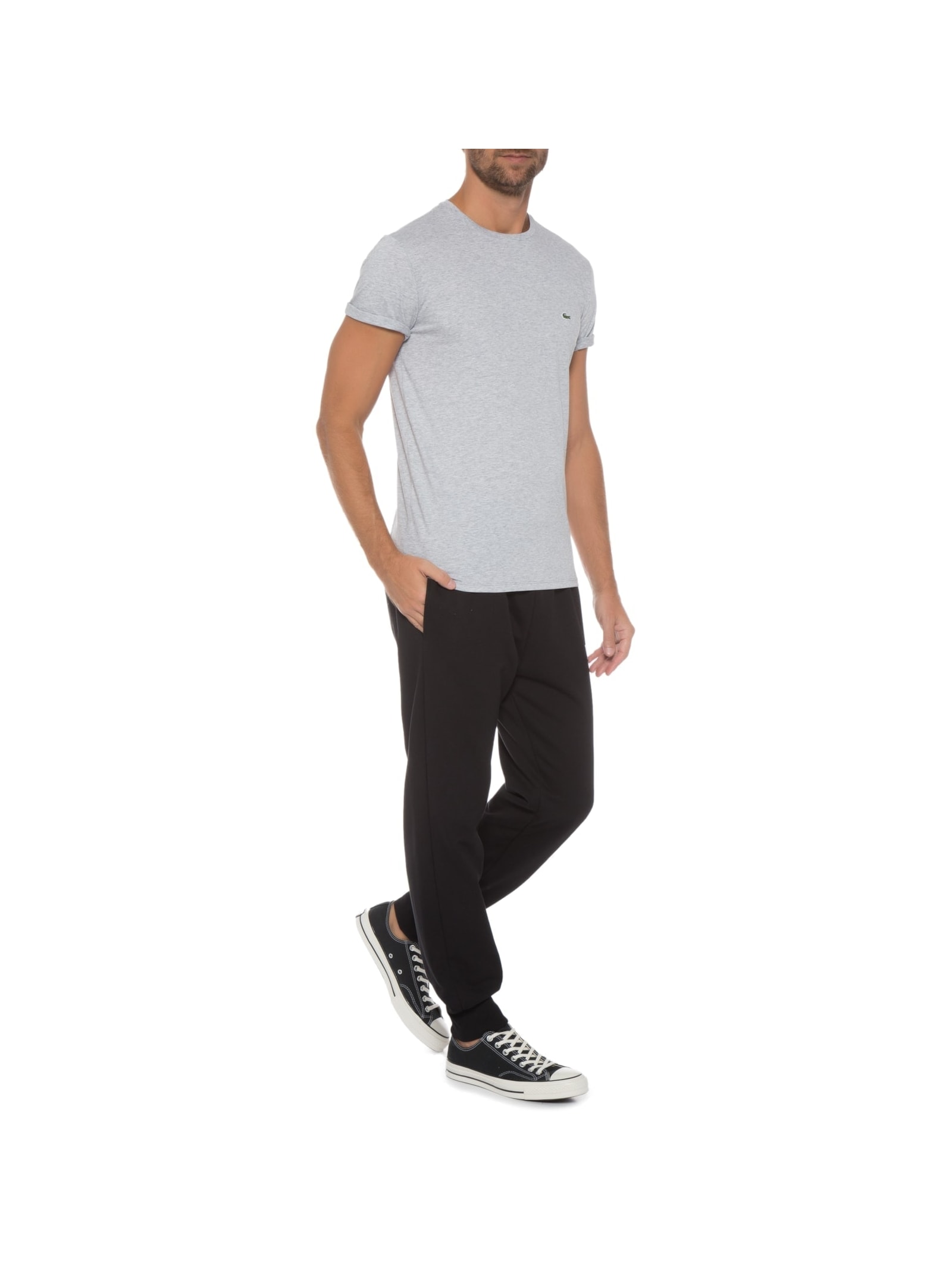 Camiseta Masculina Regular Fit Em Algodão Pima Cinza Lacoste