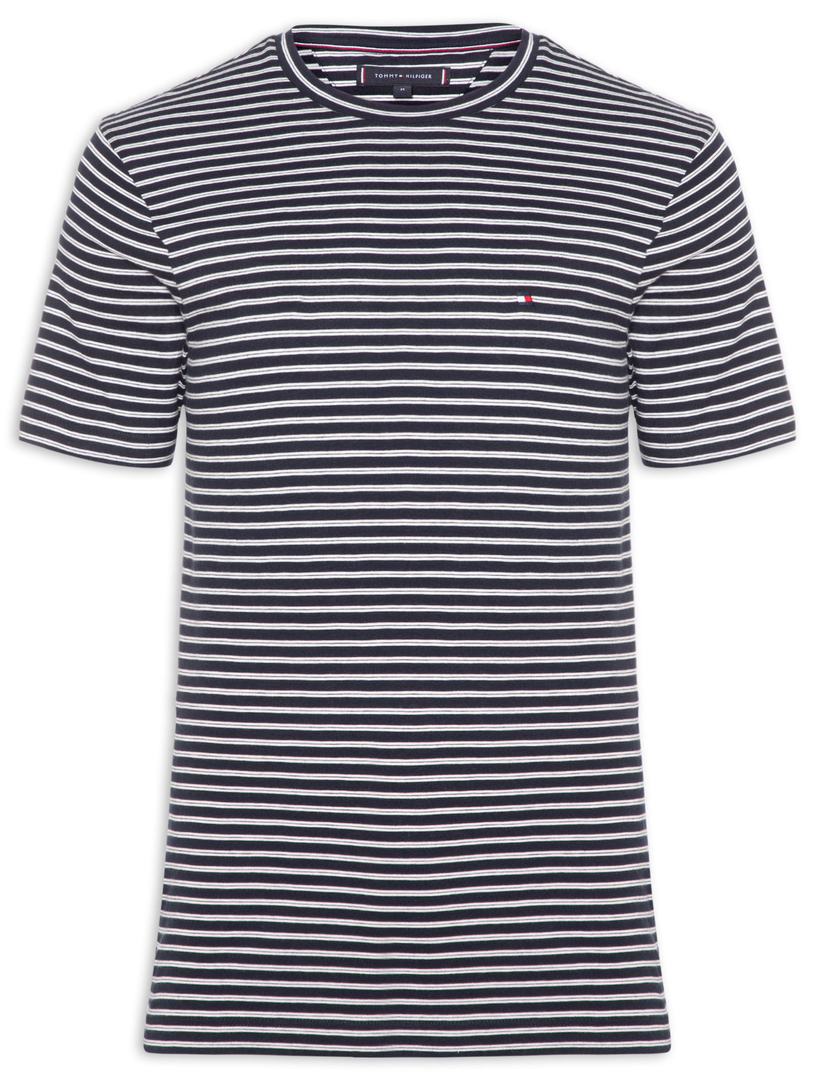 Camiseta Masculina Regular Fit Essential Listrada Azul Tommy Hilfiger